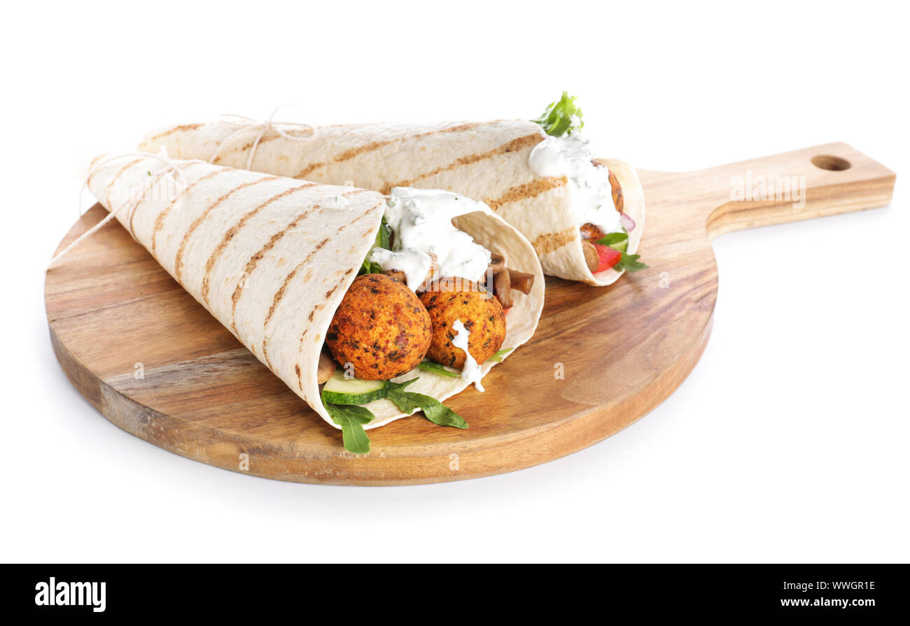 Tasty falafel pitas on white background Stock Photo