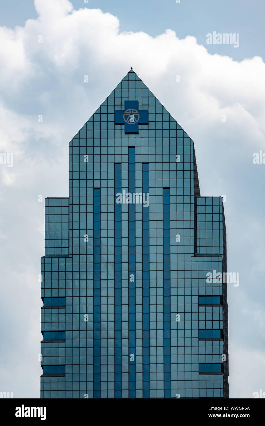 The blue glass curtain wall of the G. Fred DiBona Jr. Building, formerly known as the Blue Cross-Blue Shield Tower. at 1901 Market St, Philadelphia Stock Photo