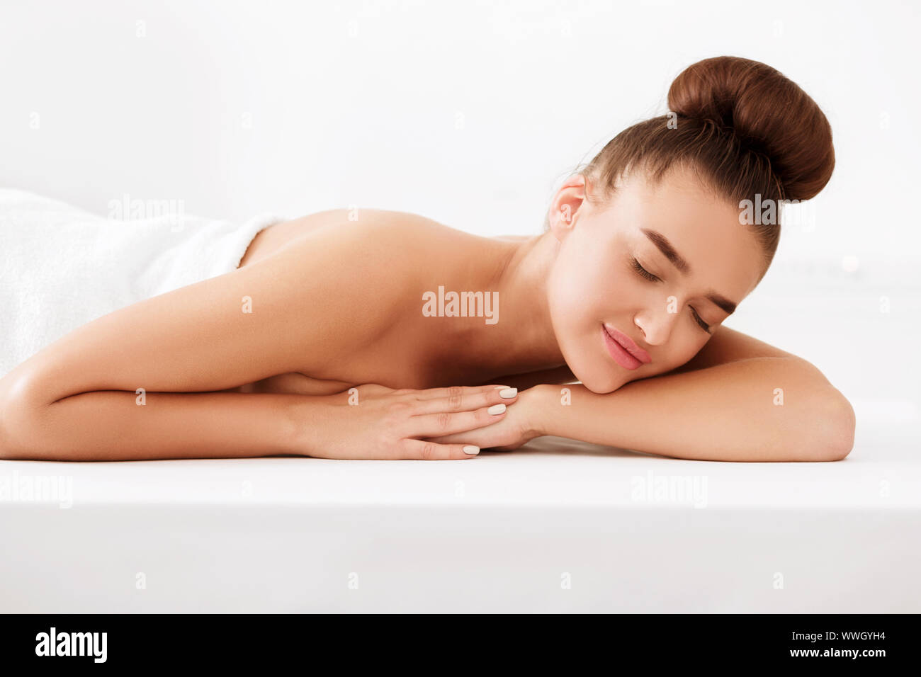Spa and wellness. Woman relaxing with closed eyes Stock Photo - Alamy