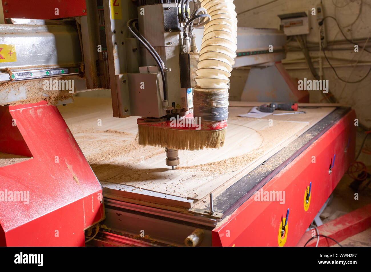 factory and manufacturing concept - cutting instrument at the furniture ...