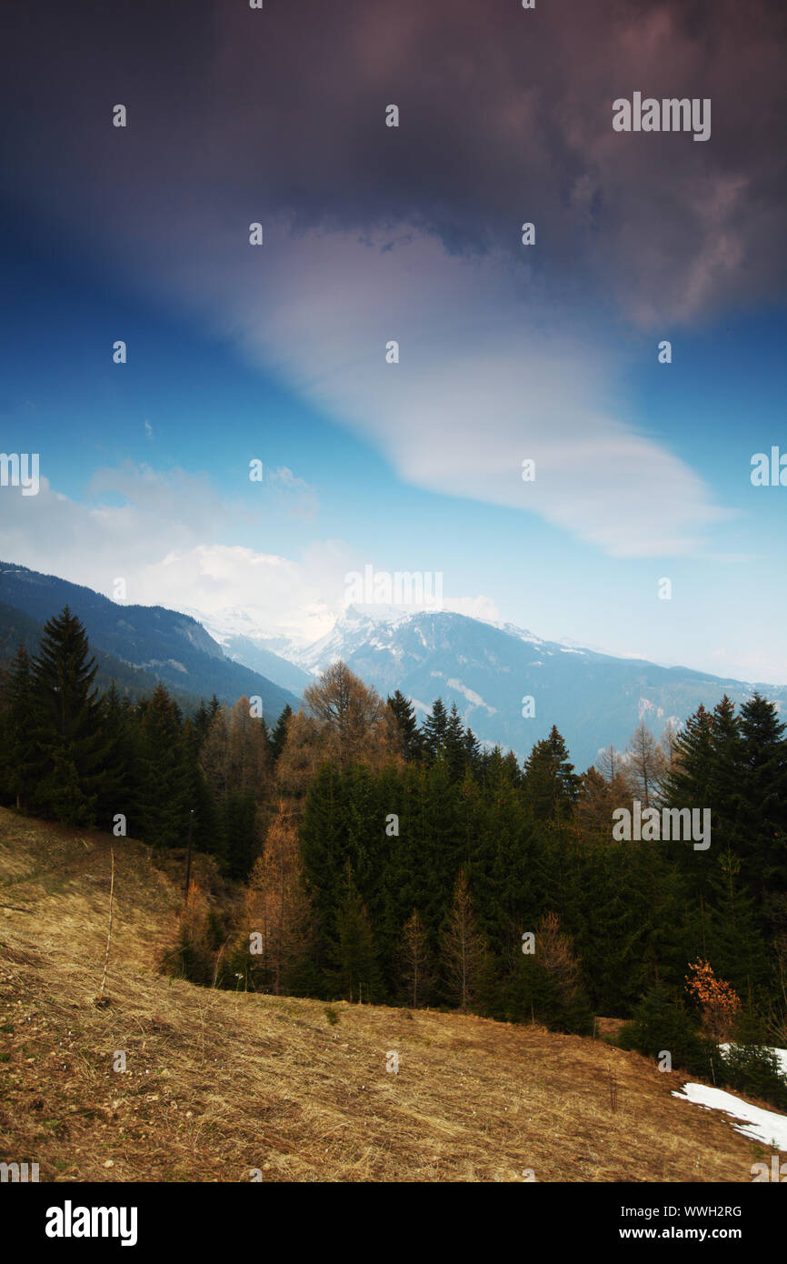 spring alps mountains scene background Stock Photo - Alamy