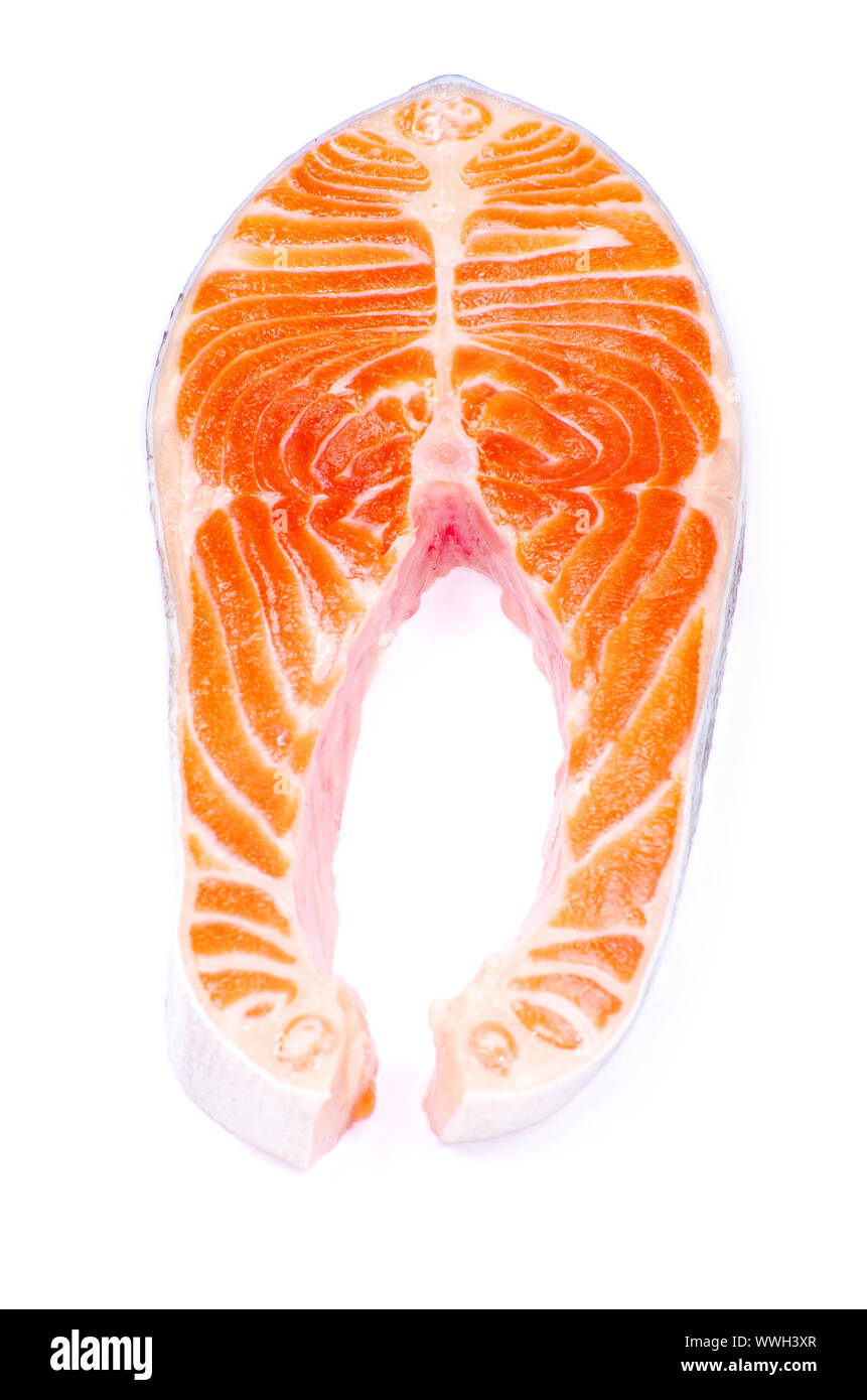 salmon steak red fish on white Stock Photo - Alamy
