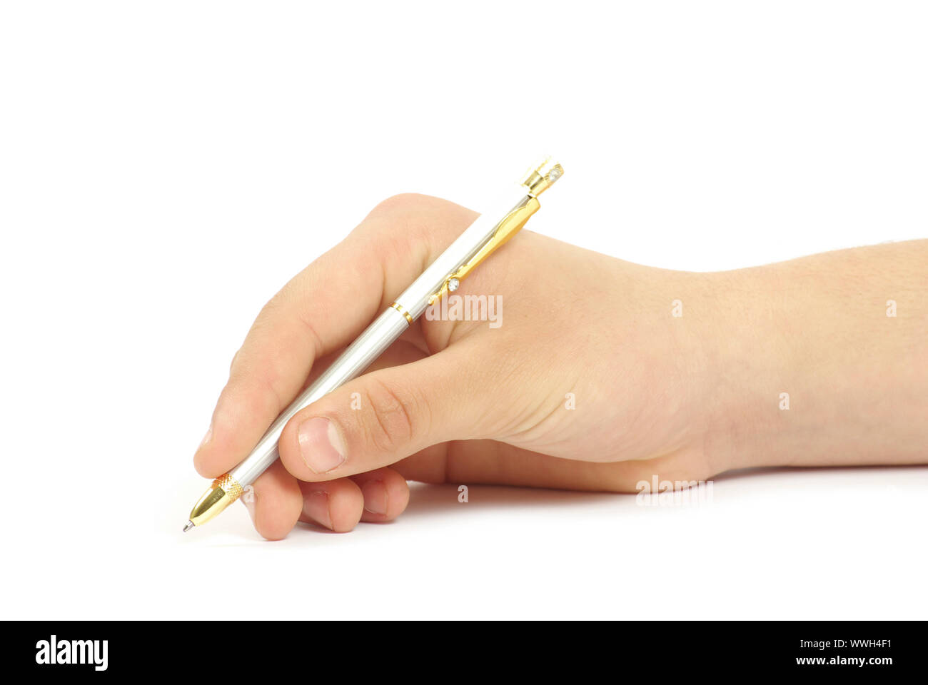 pen in woman hand isolated on white background Stock Photo - Alamy