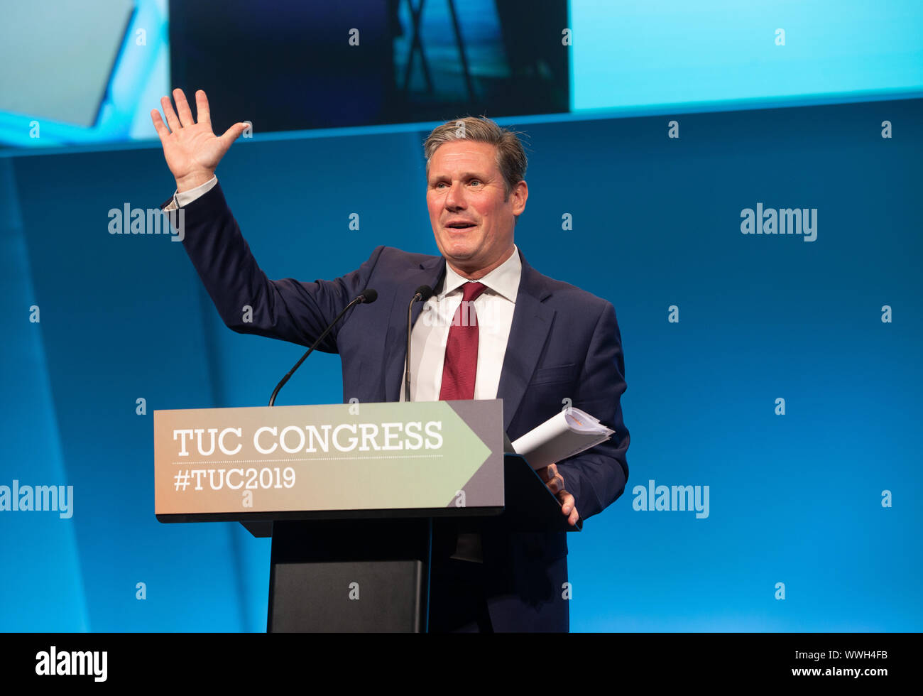 Shadow Secretary of State for Exiting the European Union, Sir Keir Starmer, speaks to the 151st TUC Conference in Brighton. Stock Photo