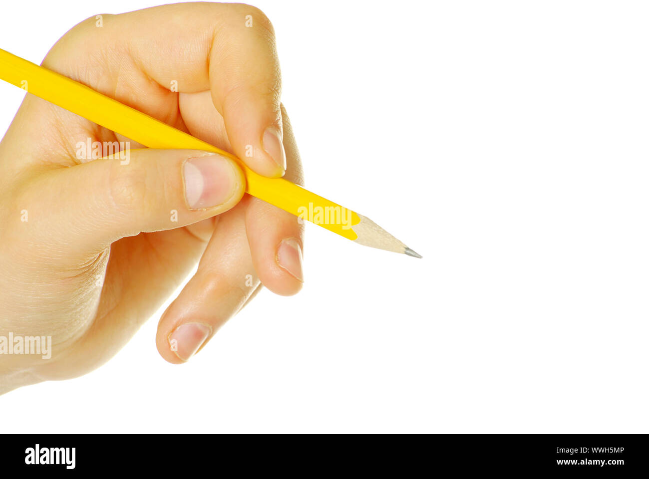 Pencil in woman hand isolated on white background Stock Photo - Alamy