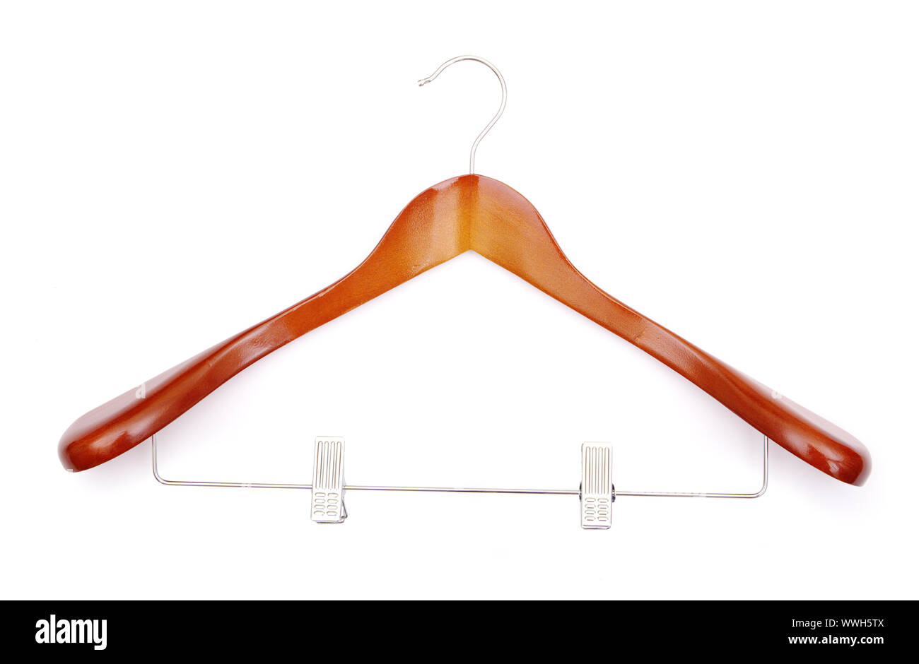 Clothes-hanger for trousers isolated on white. Stock Photo
