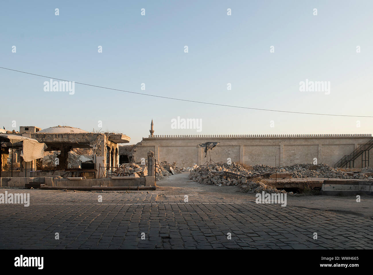 This photo shows what remains from  the Omayyad mosque of Aleppo Stock Photo