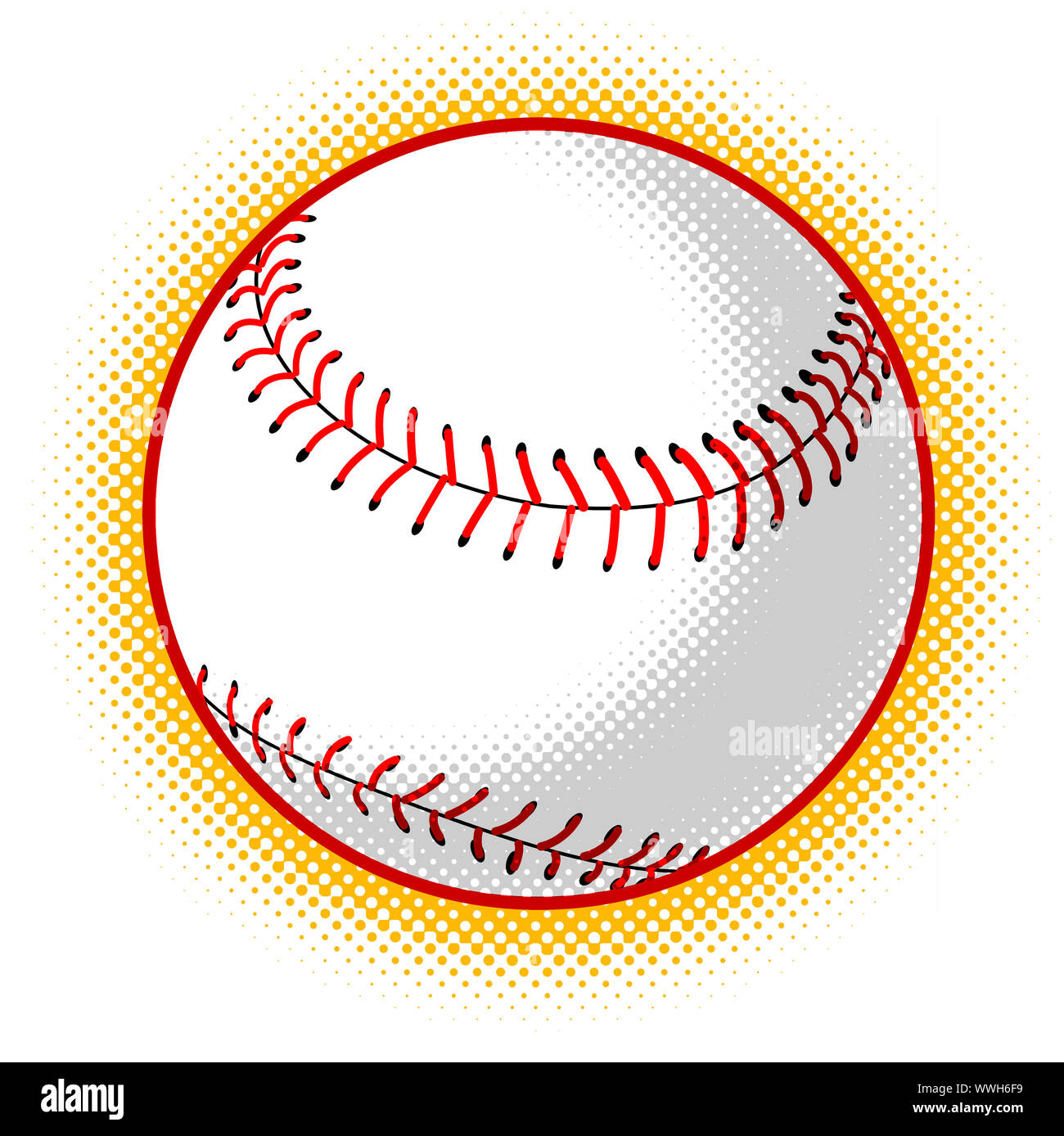 Illustration of a baseball ball with halftone dots in background on isolated background Stock Photo