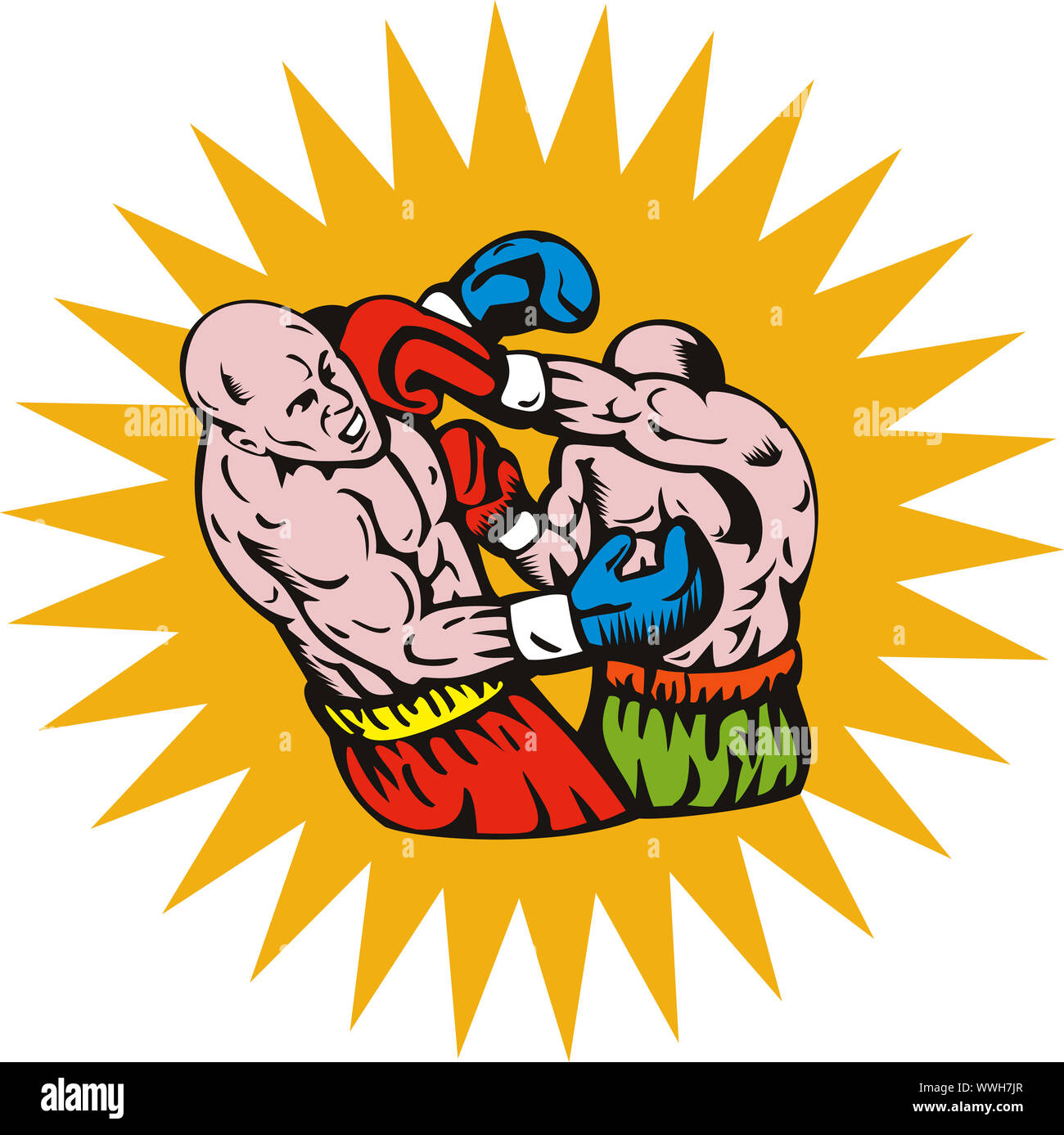 illustration of a boxer connecting a knockout punch done in retro style