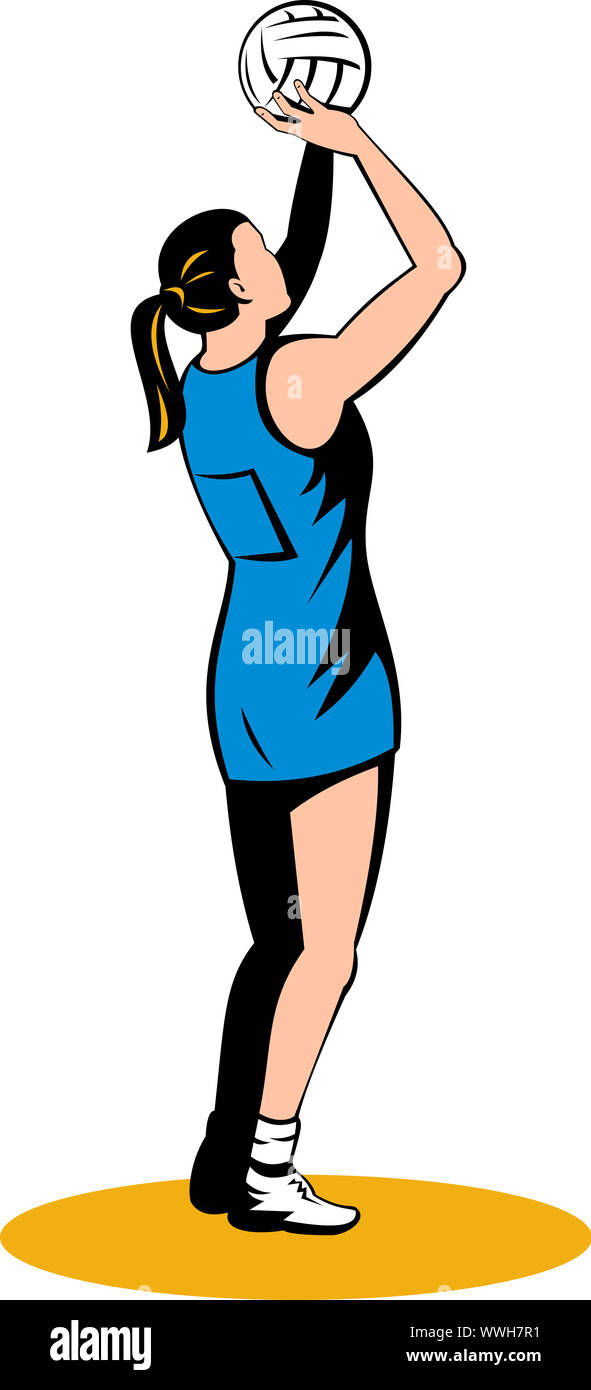 illustration of a netball player shooting ball in background Stock Photo -  Alamy