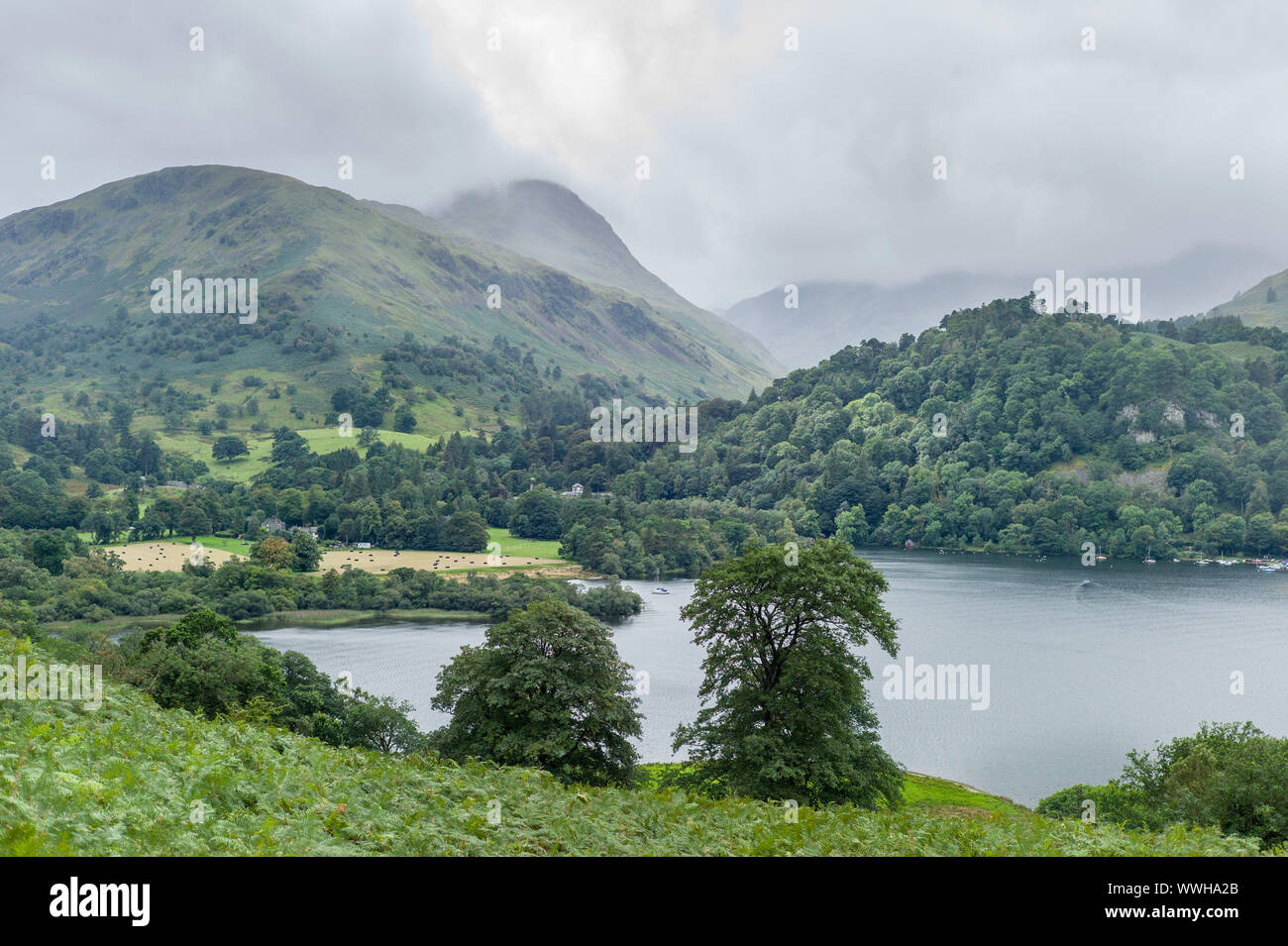 View from path of Ullswater lake between Sandwich and Patterdale East side of lake Stock Photo