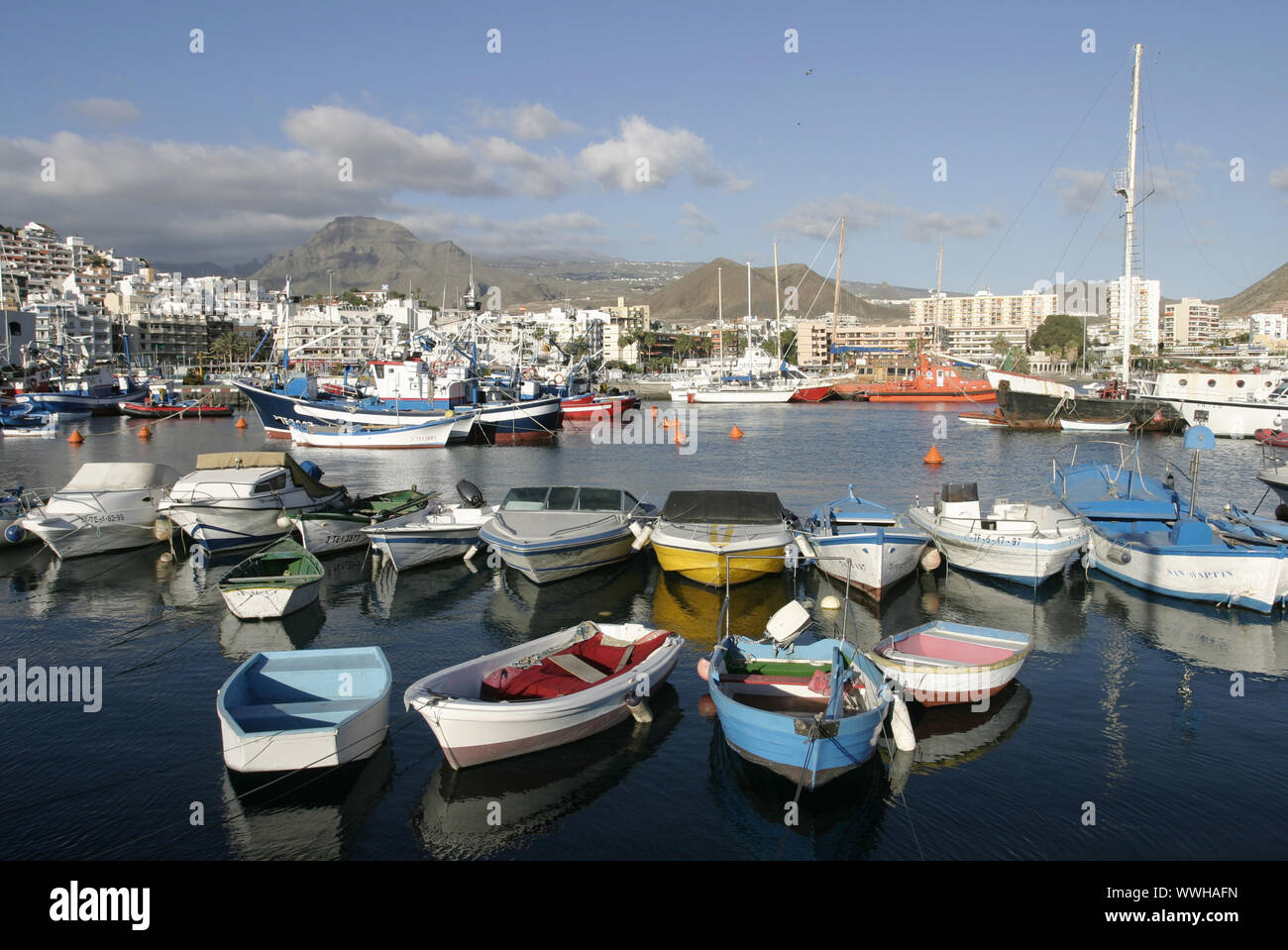 Canaries, Tenerife, Old Port of Los Cristianos Stock Photo