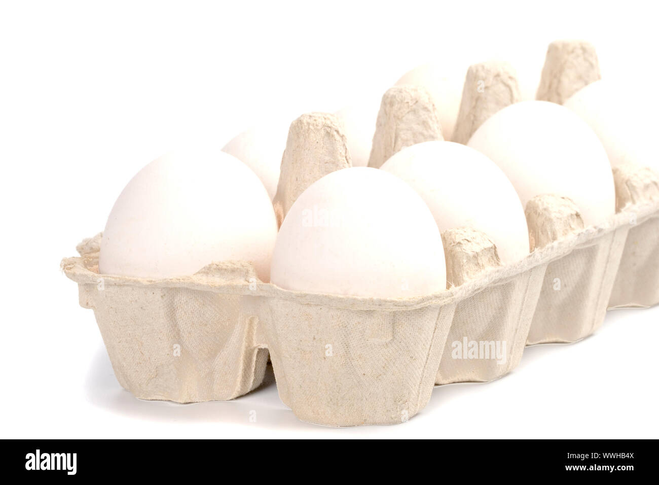 white eggs in packing closeup Stock Photo