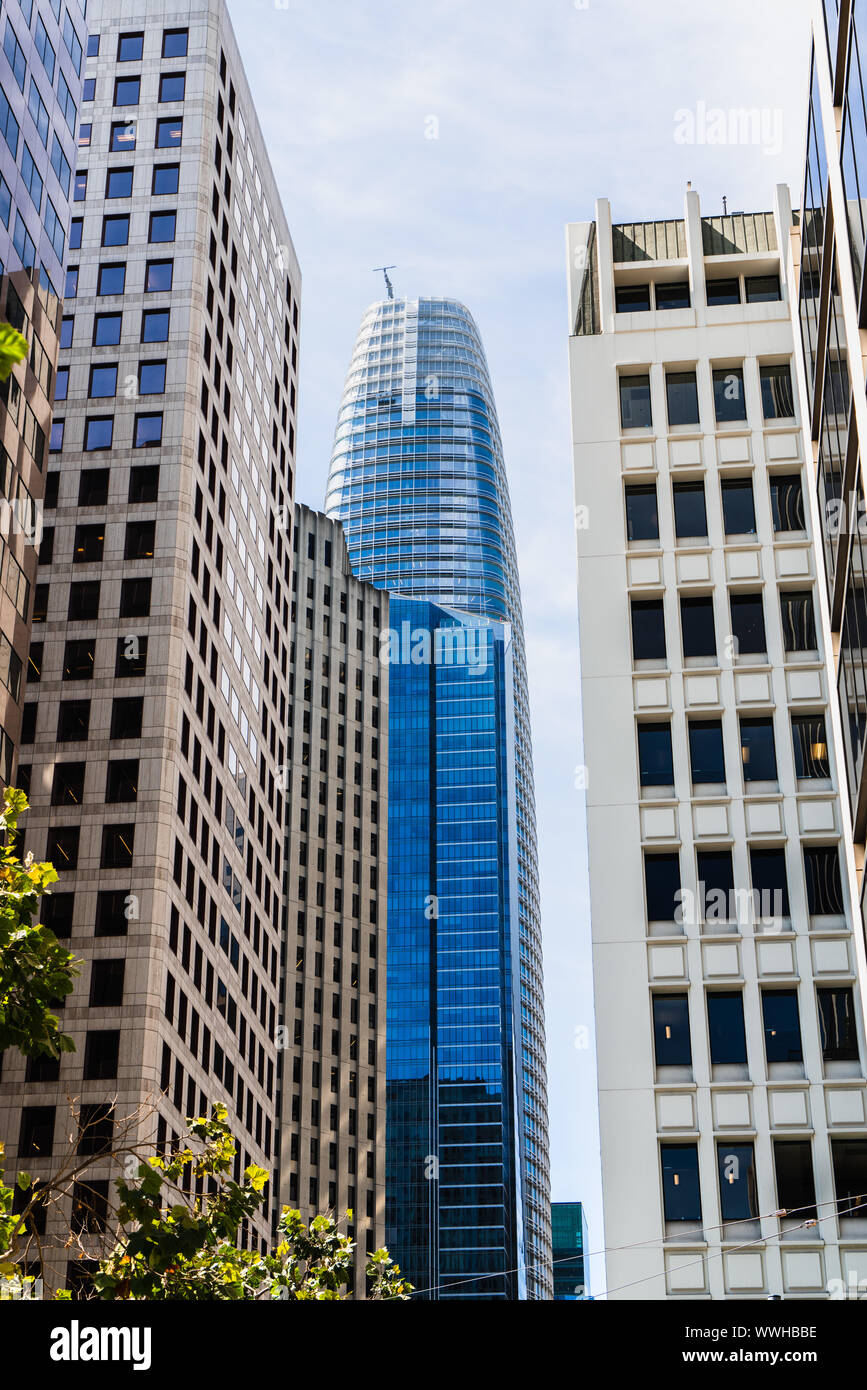 August 21, 2019 San Francisco / CA / USA - The new Salesforce tower rising close to other new and old skyscrapers downtown San Francisco, SOMA distric Stock Photo