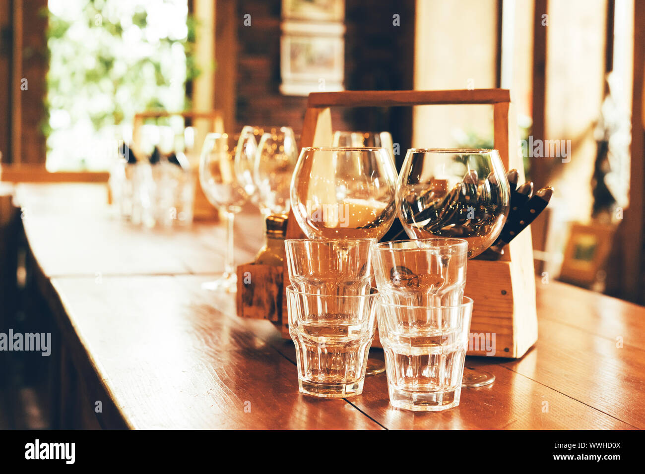 Empty glasses on a dining table hi-res stock photography and images - Alamy