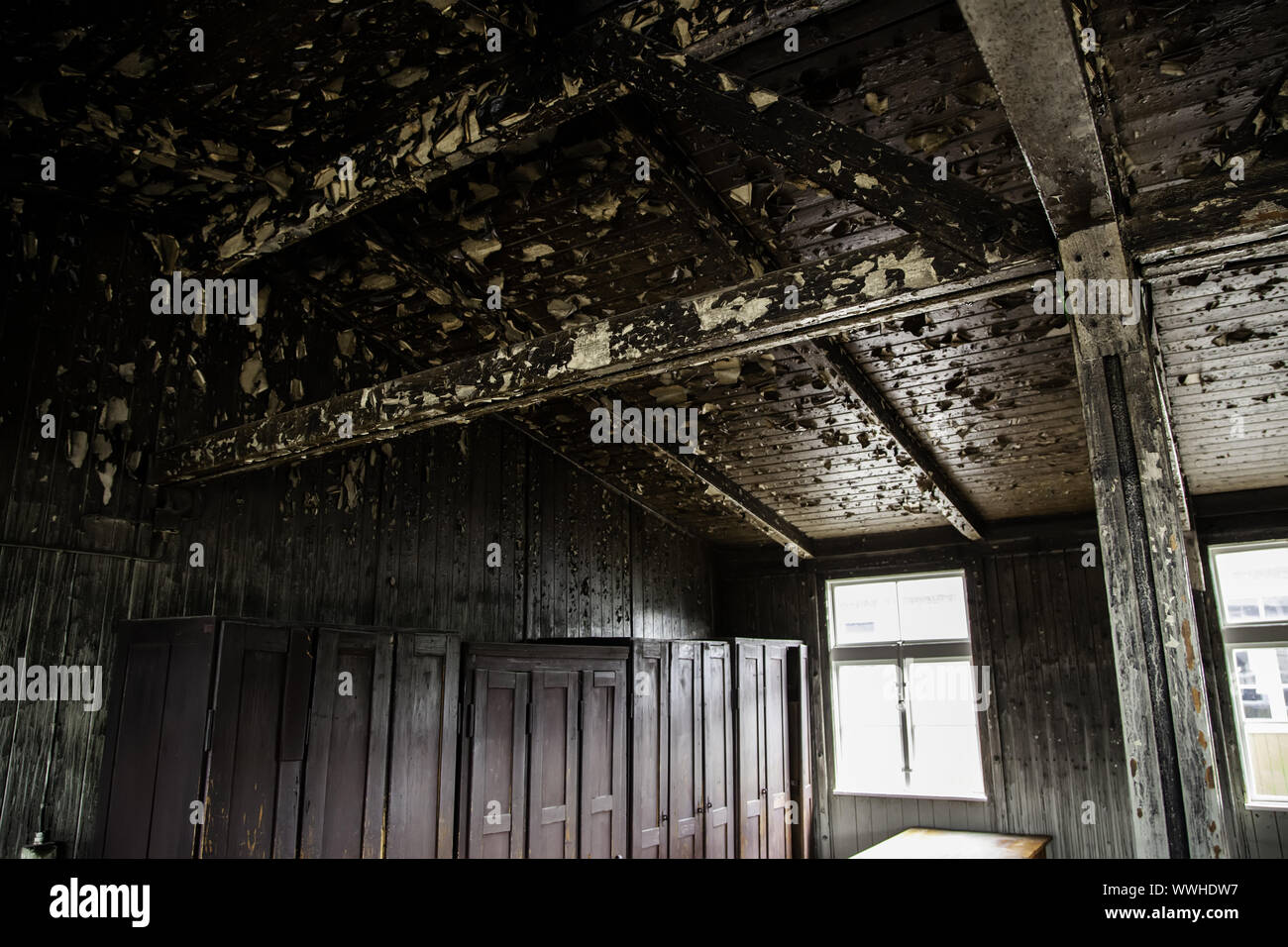 Bunk beds of a concentration camp, detail of beds for prisoners Stock