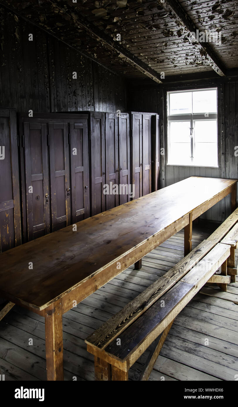 Bunk beds of a concentration camp, detail of beds for prisoners Stock