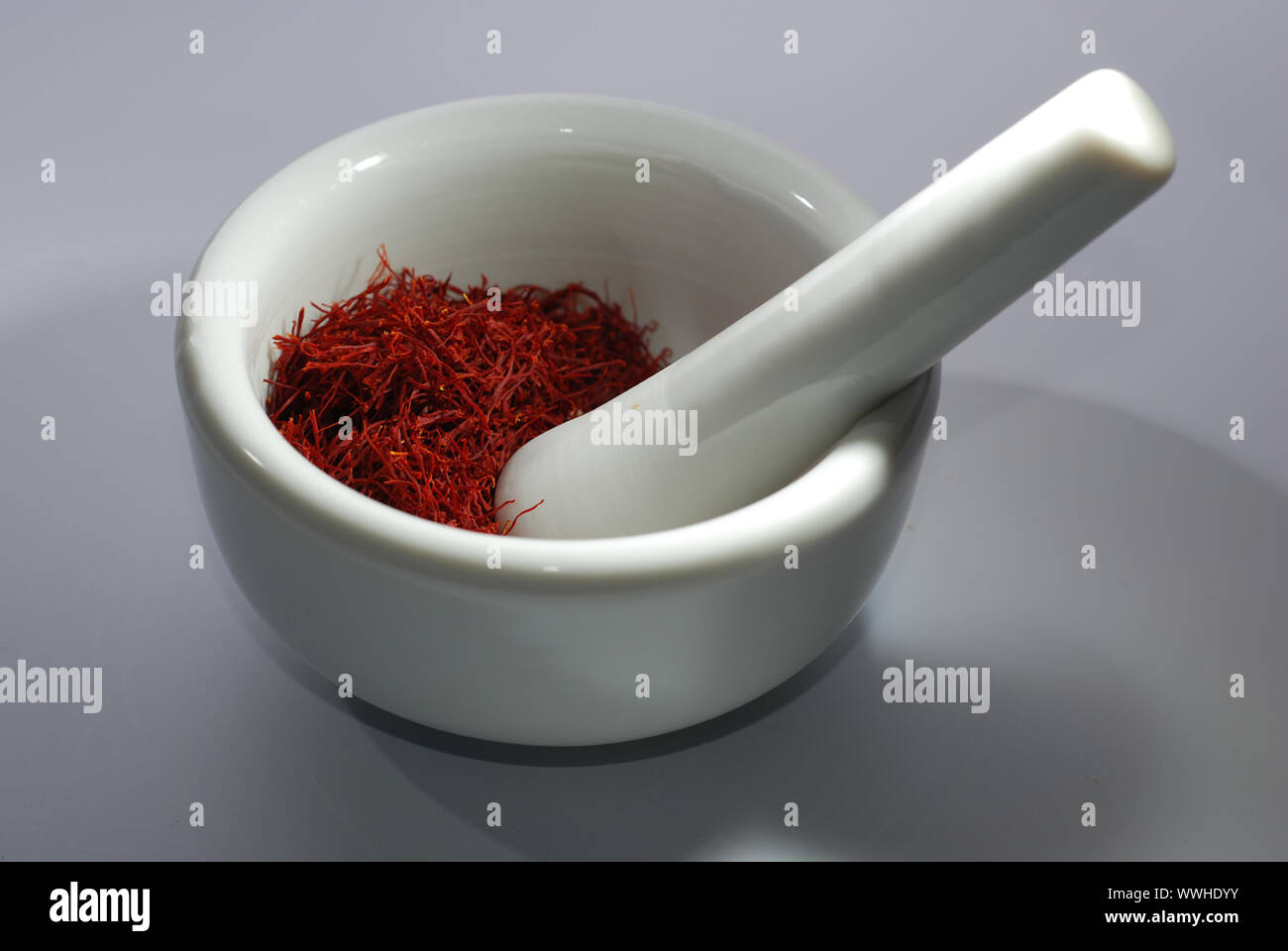 Saffron in mortar Stock Photo