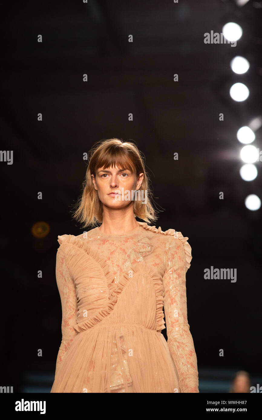 Jacquetta Wheeler on the catwalk during the Preen by Thornton Bregazzi show as part of Spring/Summer 2020 London Fashion Week. Photo credit should read: Katie Collins/PA Stock Photo