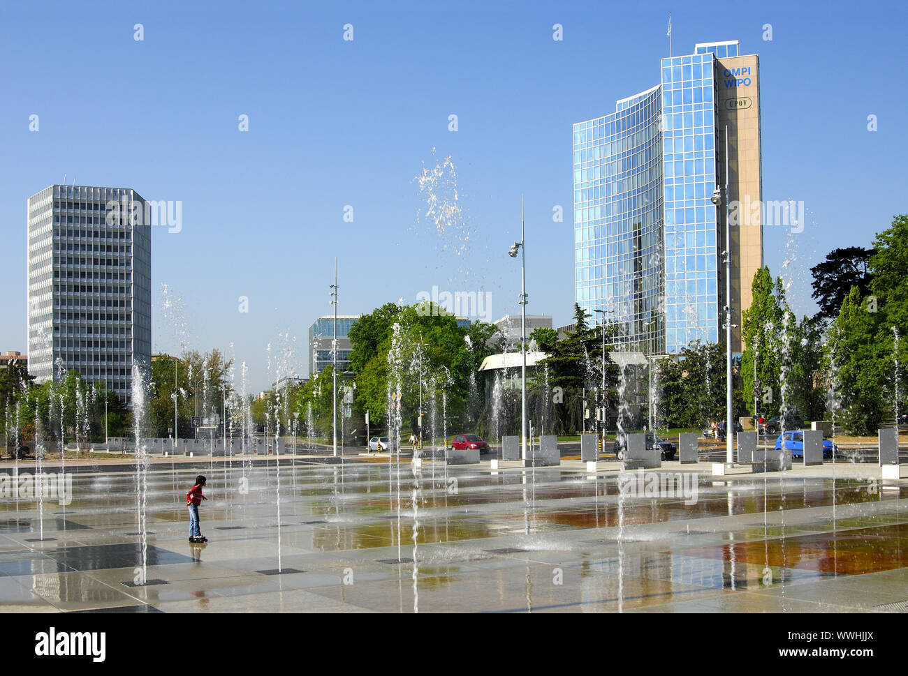 Water Games, Place of Nations, Geneva Stock Photo