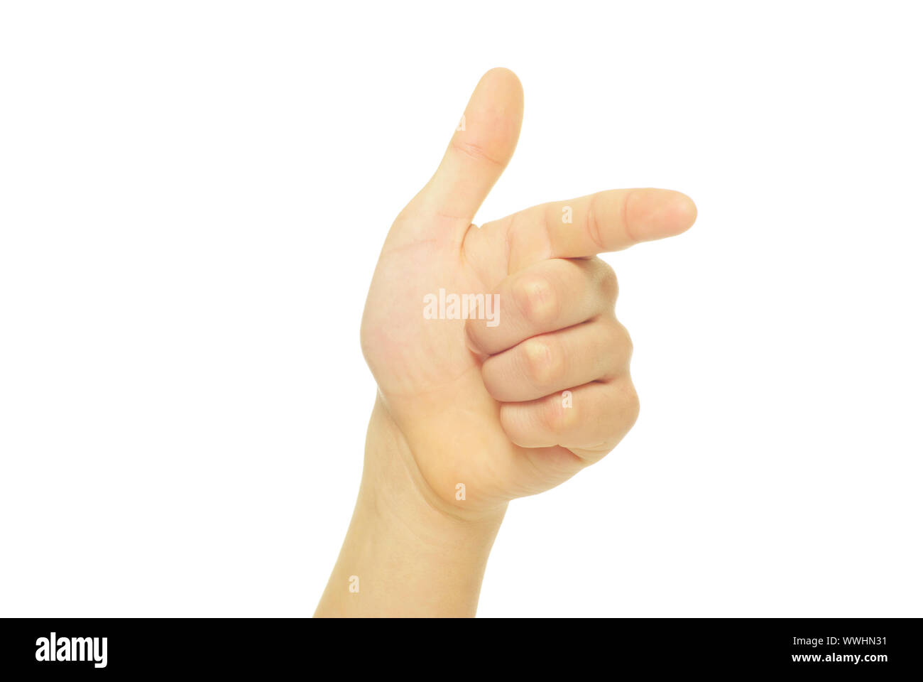 hand pointing with index finger against a white background Stock Photo ...