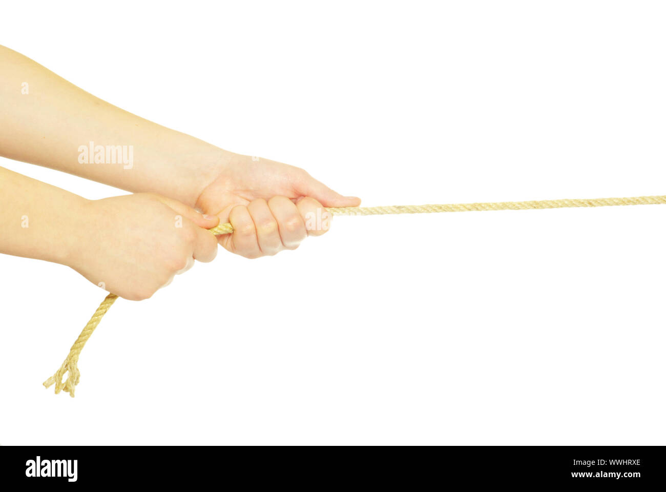 Hands and rope isolated on white background Stock Photo - Alamy