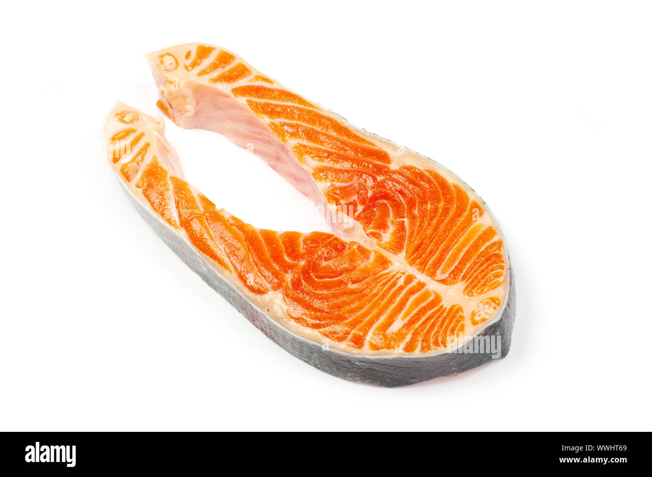 salmon steak red fish on white Stock Photo - Alamy