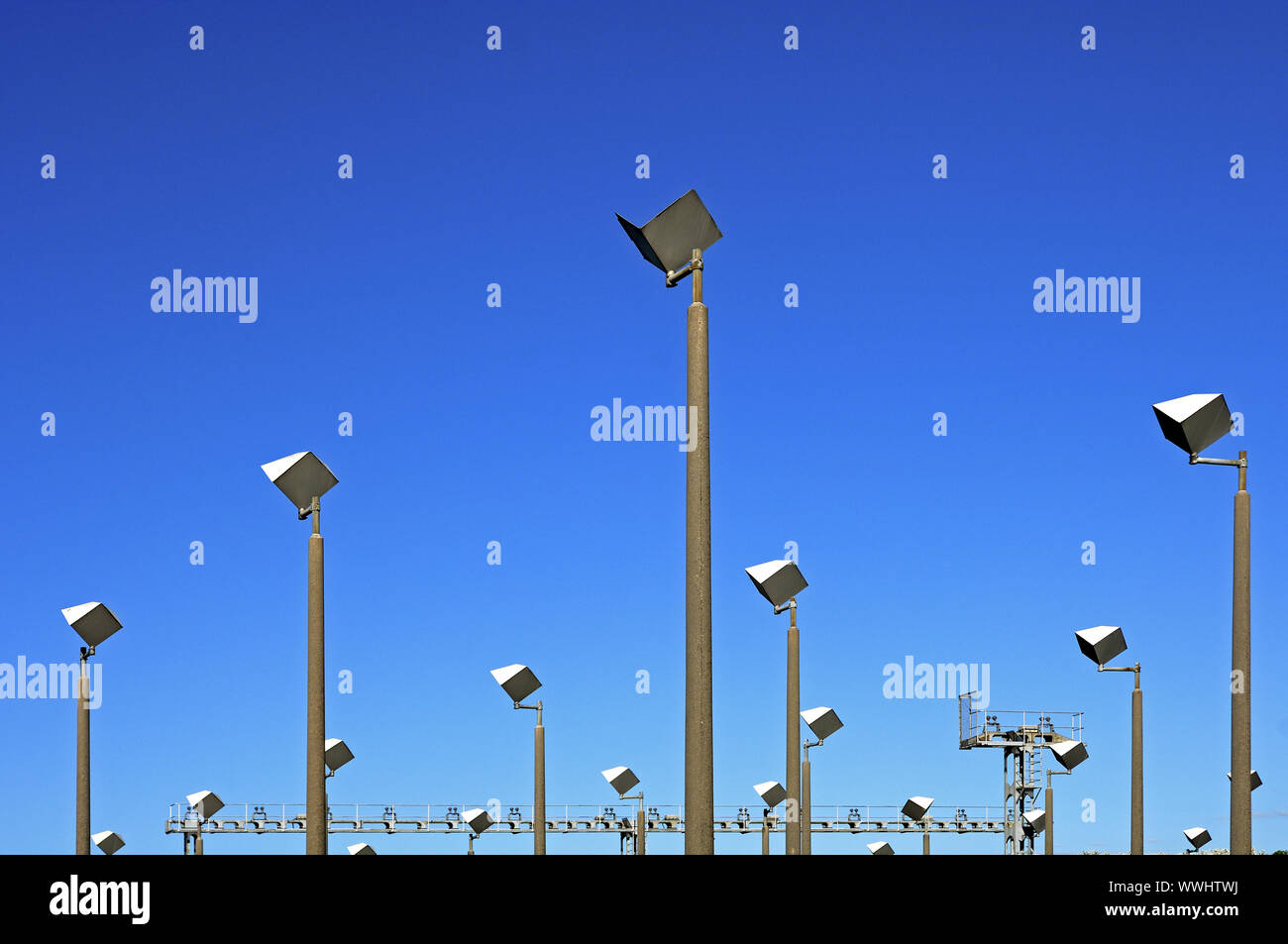 Flight control system in the landing approach lane Stock Photo