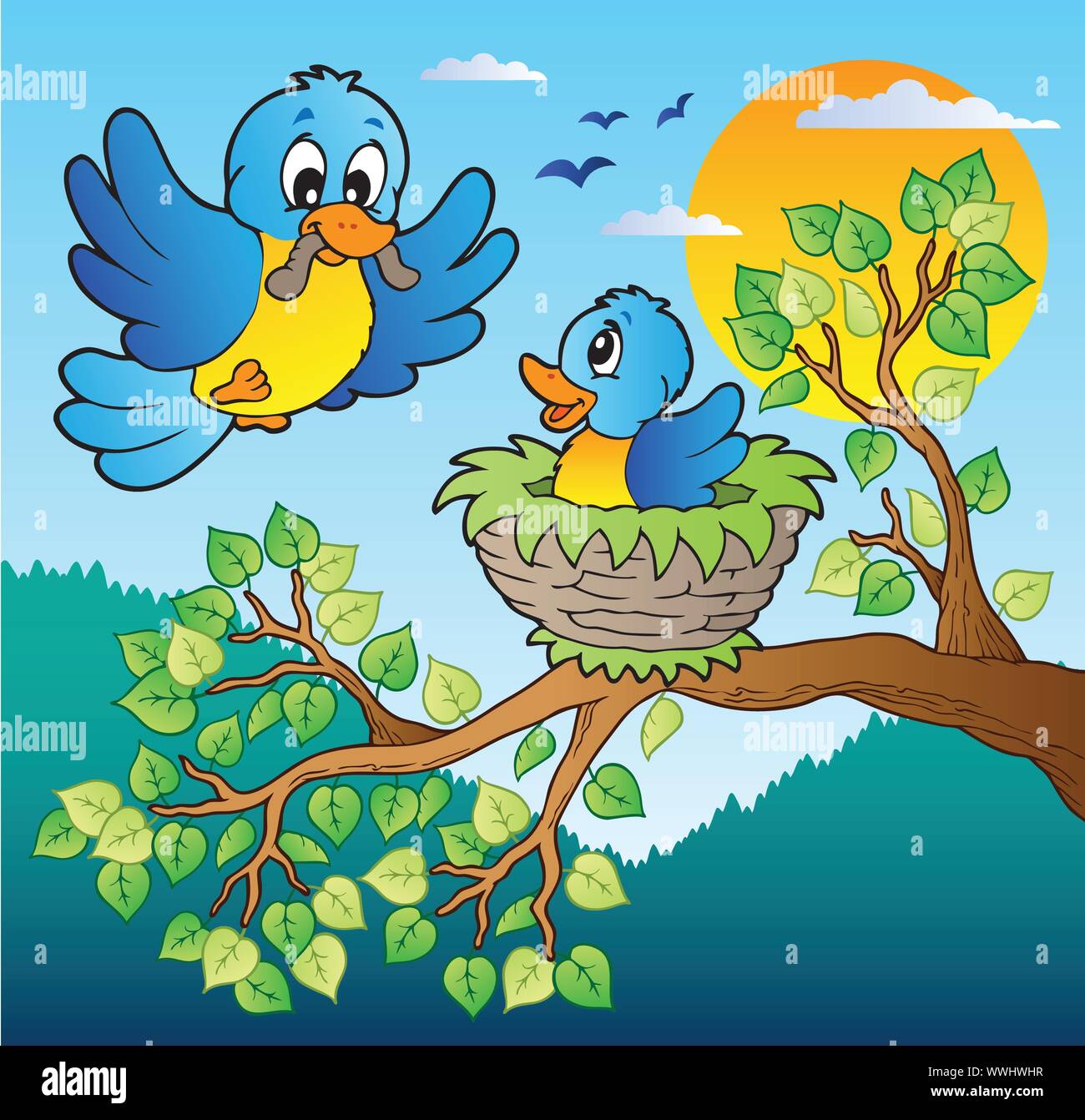 Two Blue Birds With Tree Branch Stock Vector Image And Art Alamy