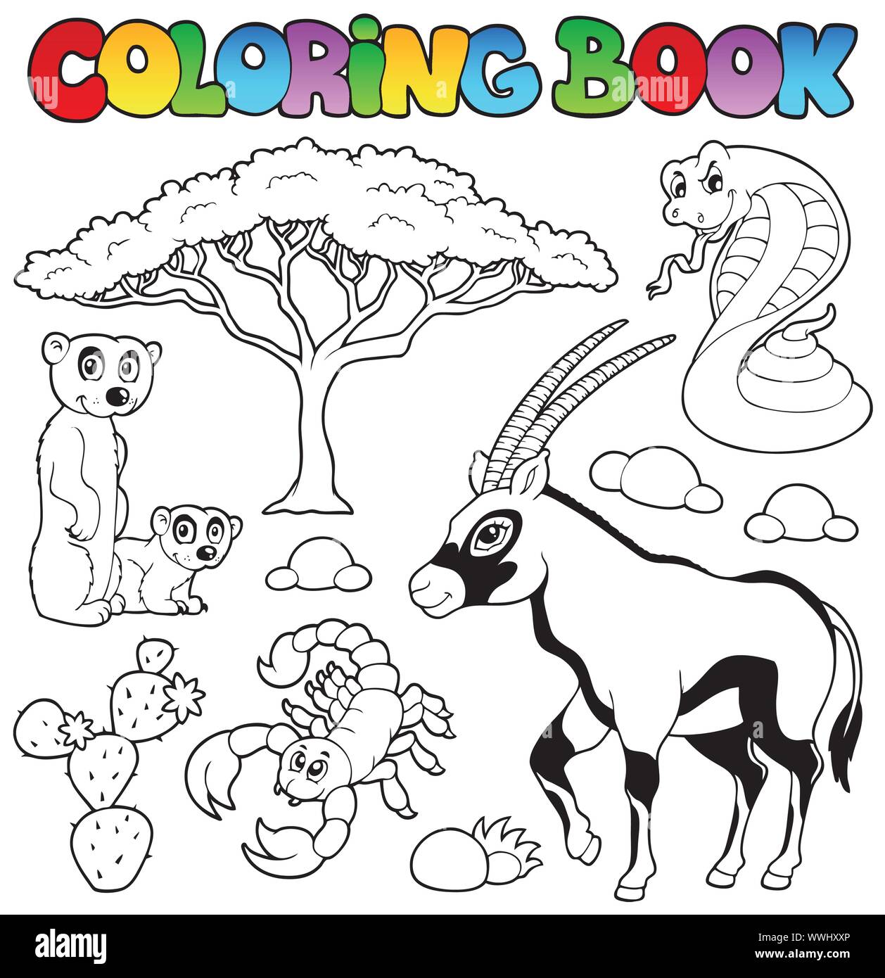 Coloring book savannah animals 1 Stock Vector