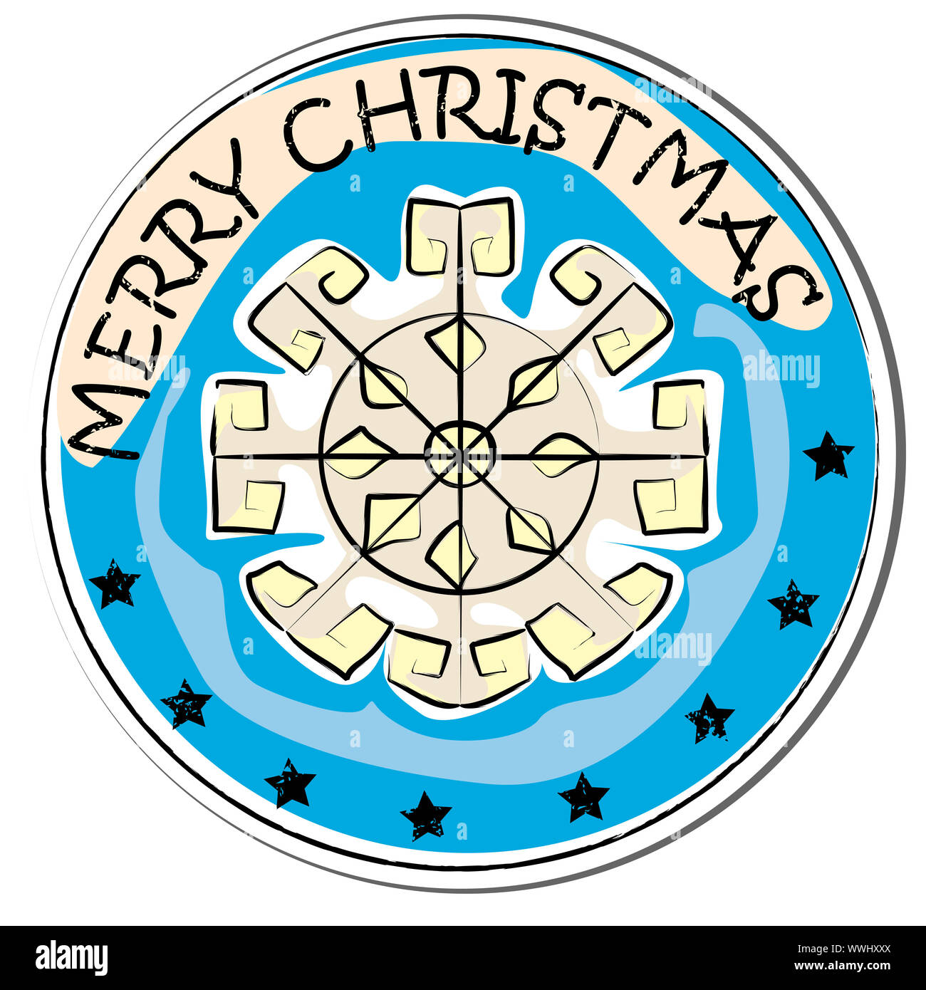 merry christmas retro sticker with snow flake isolated on white Stock Photo  - Alamy