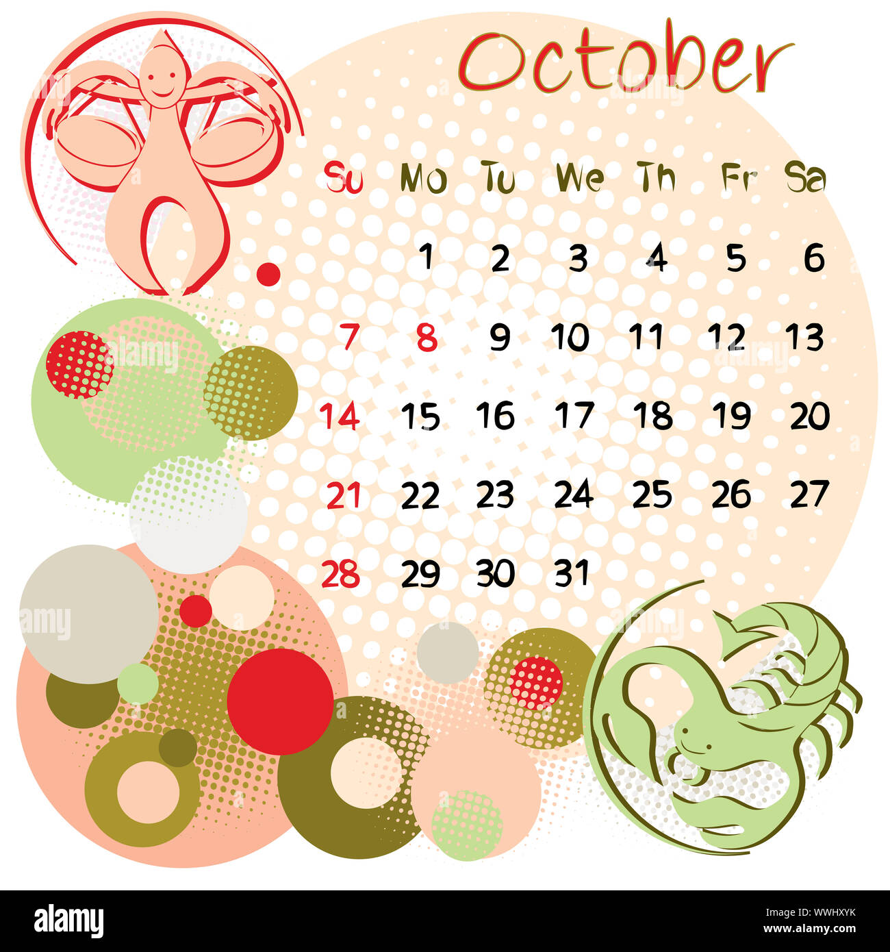 12 Calendar October With Zodiac Signs And United States Holidays Stock Photo Alamy
