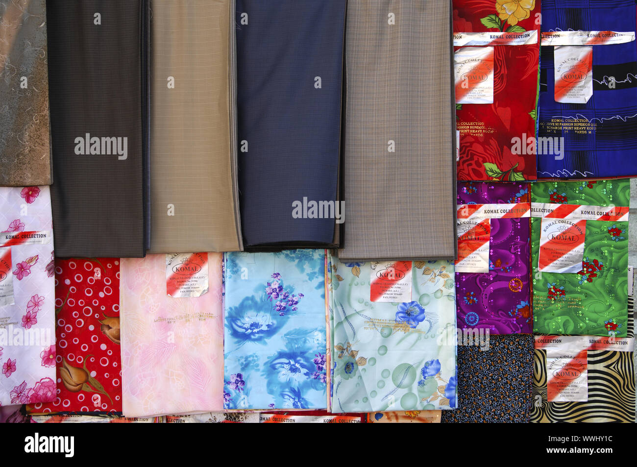 Presentation of Indian fabrics, Dubai Stock Photo Alamy