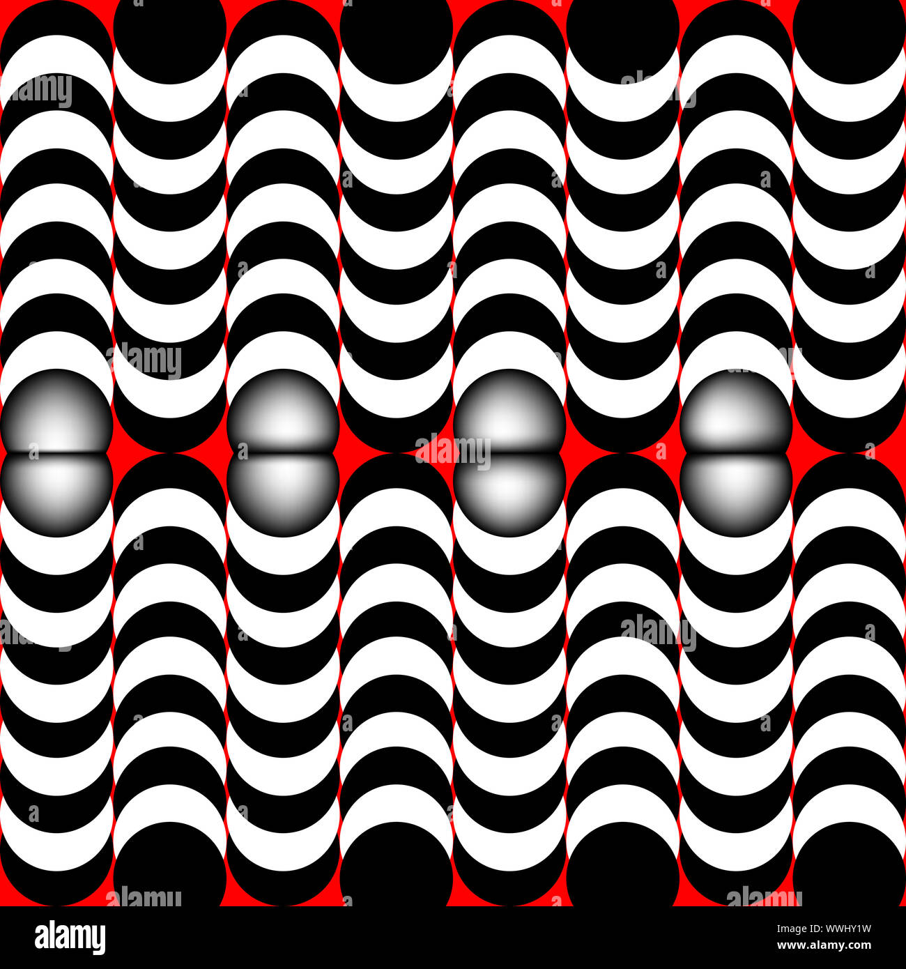 optical art 3D linear pattern with black and white circles and light ...