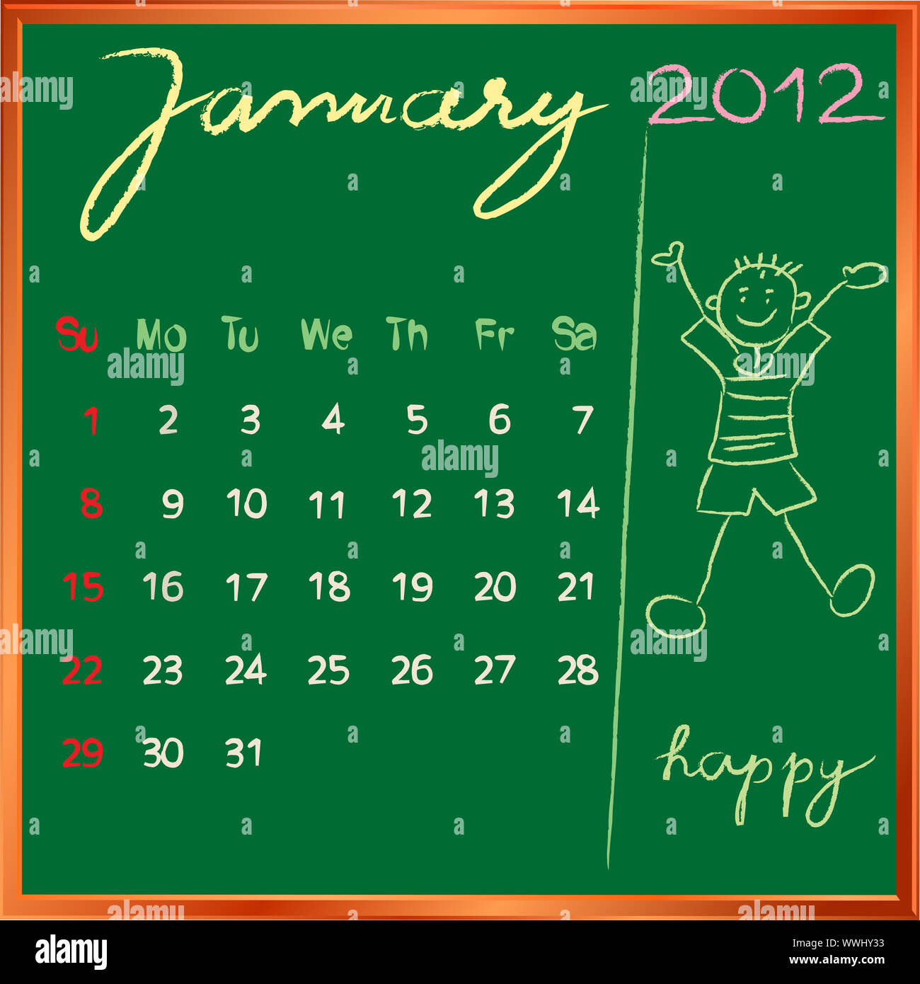 12 Calendar On A Blackboard January Design With The Happy Student Profile For International Schools Stock Photo Alamy
