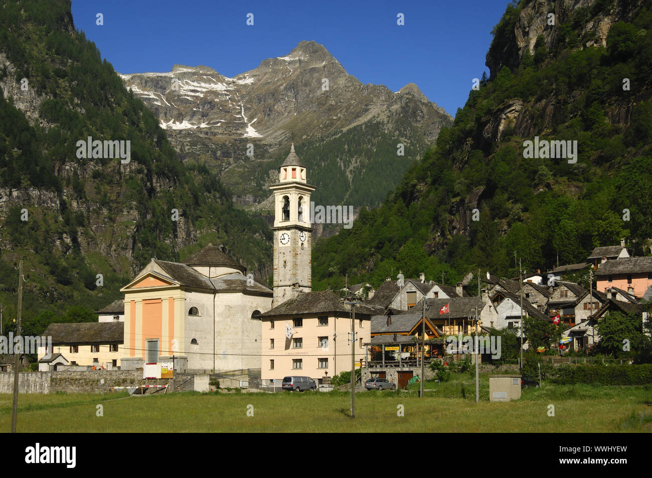 Sonogno, Valle Verzasca, Ticino, Switzerland Stock Photo