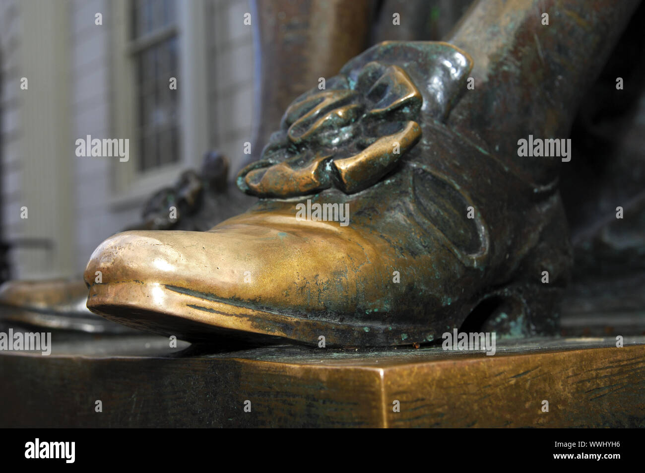 Blank shoe at John Harvard Monument, Cambridge Stock Photo