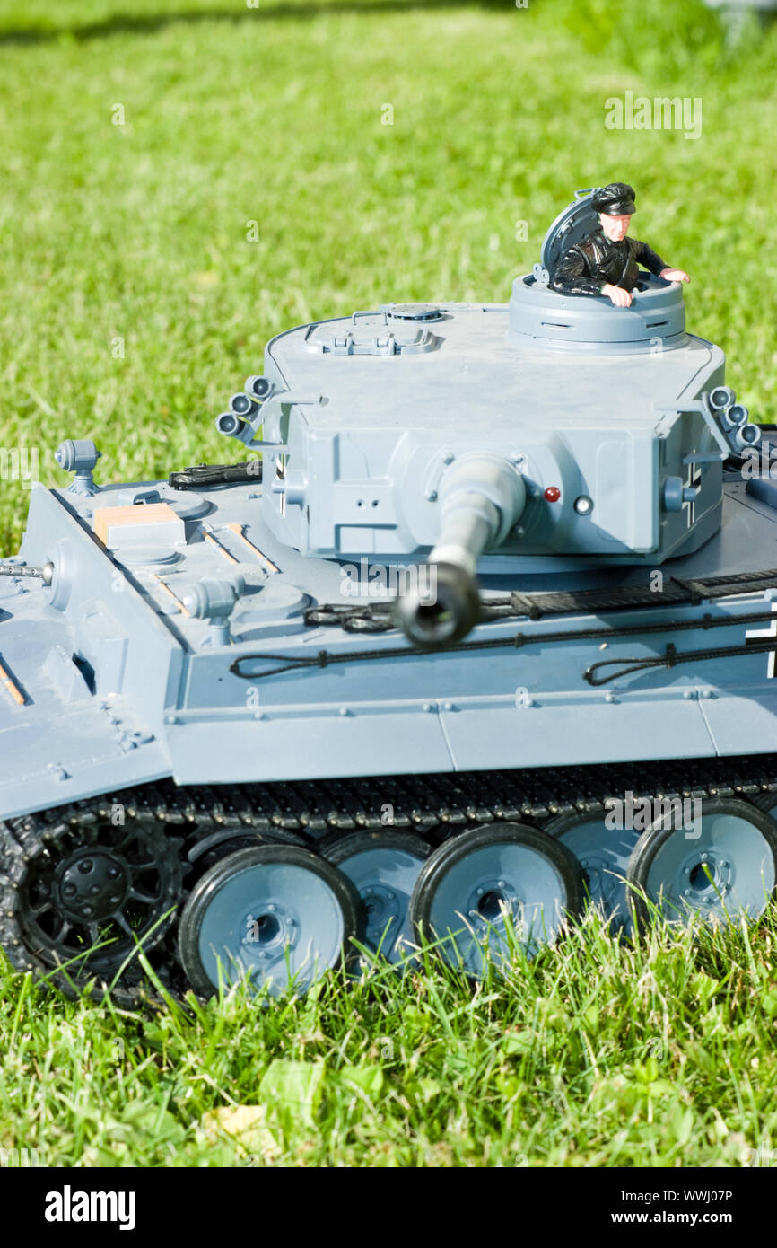 German heavy tank of World War II model on a  grass Stock Photo