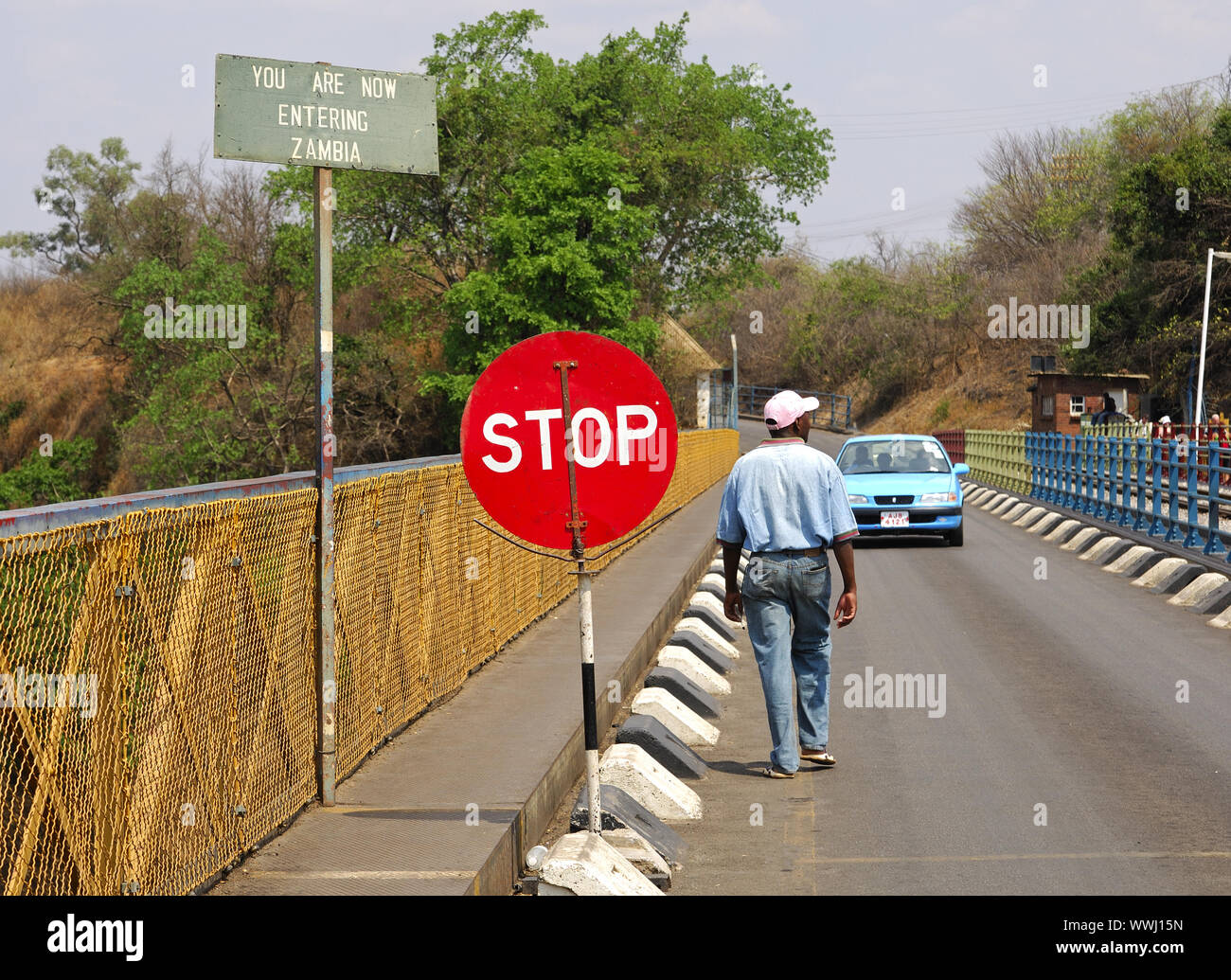 Border between Zimbabwe and Zambia in the middle of the Victoria Falls Bridge Zimbabwe Stock Photo