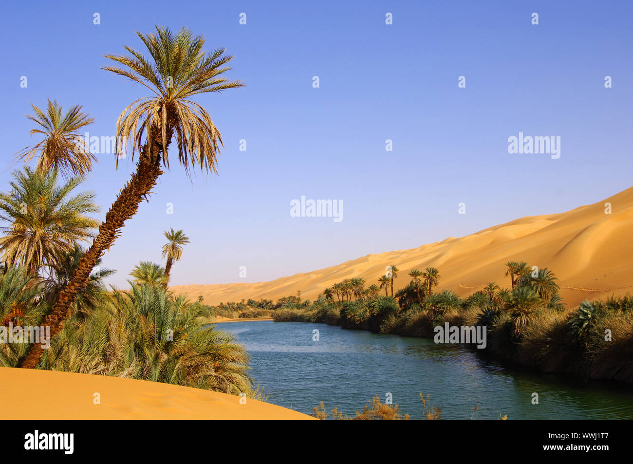 Desert Lake Um el Maa Lake, Libya Stock Photo
