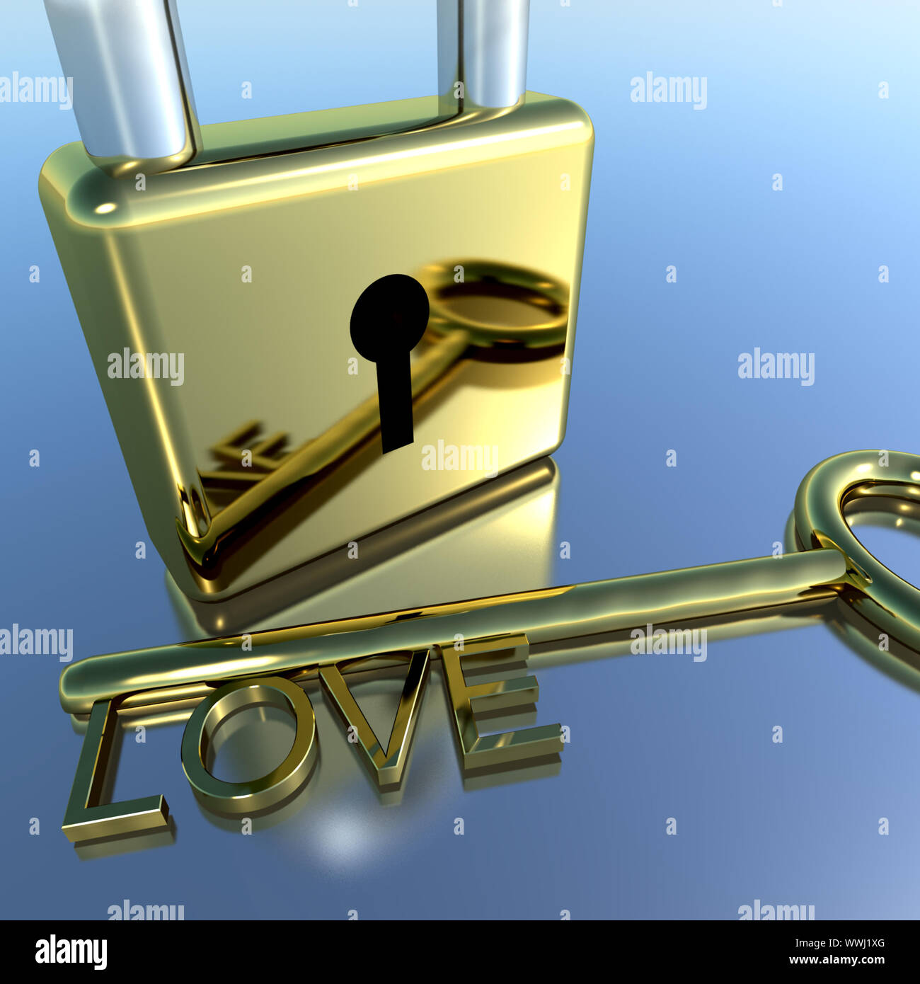 Padlock With Love Key Showing Romance Valentines Or Lovers Stock Photo ...