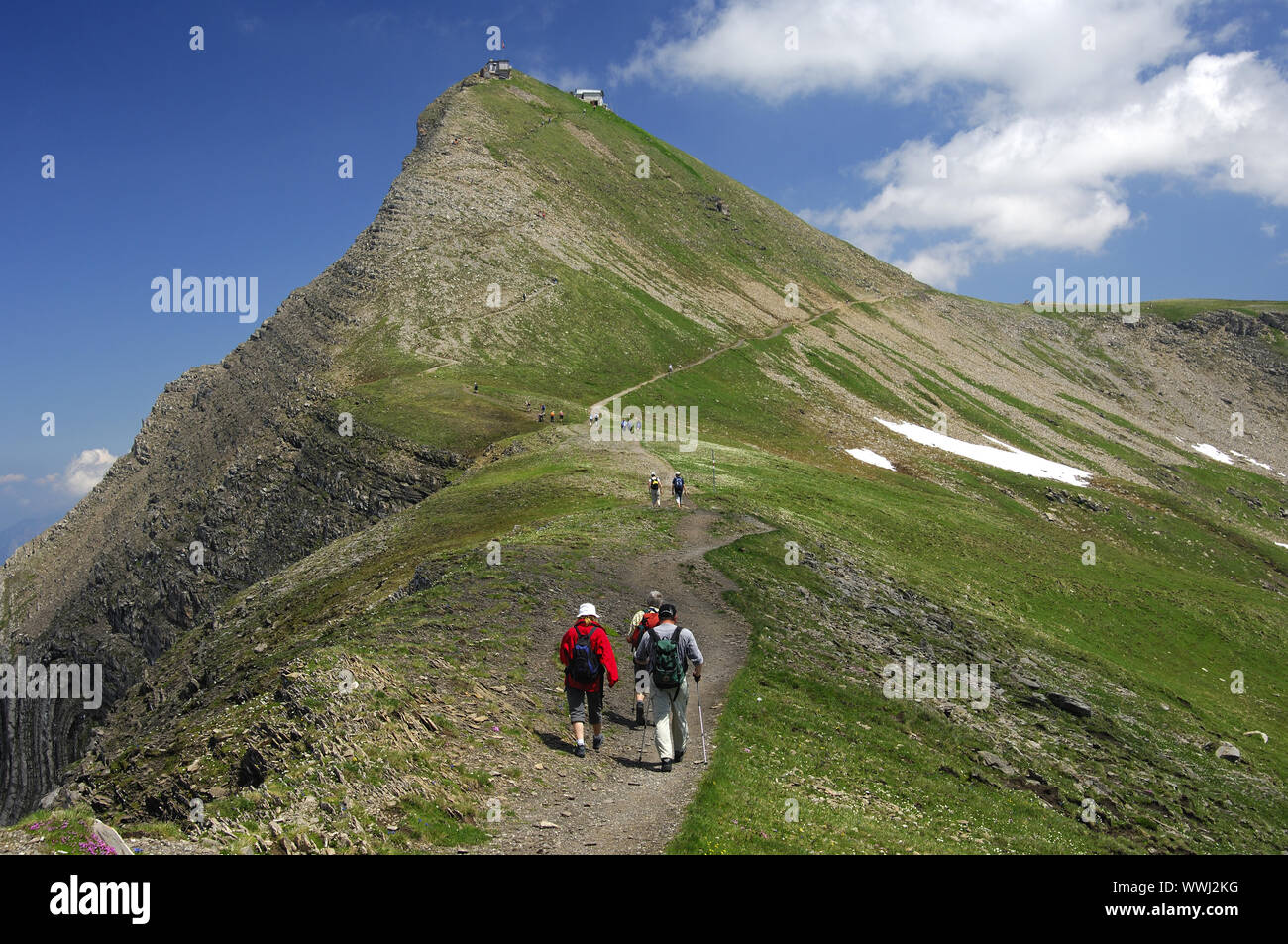 Hikers on the way to the Faulhorn summit Stock Photo