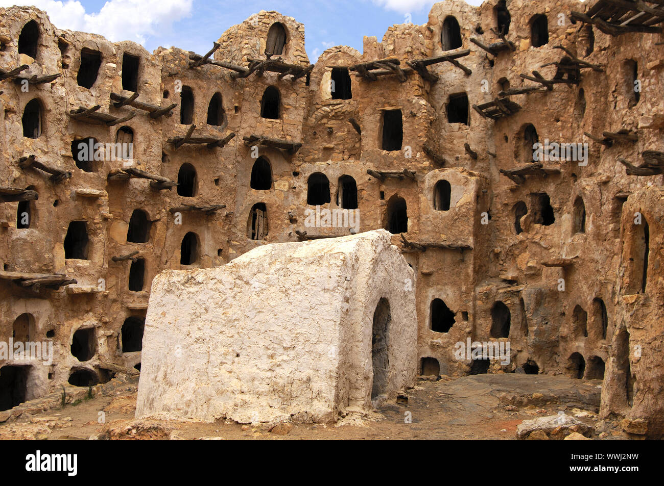 Mosque in the inner courtyard of the Qasr al-Haj storage castle Stock Photo