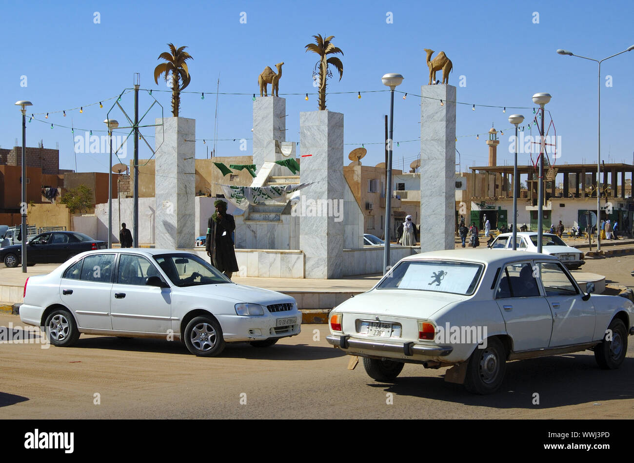 Roundabout in Germa, Libya Stock Photo