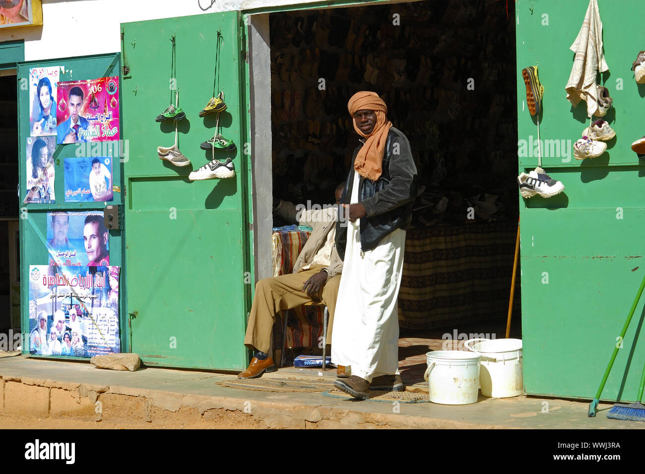 Sports shoe shop, Germa, Libya Stock Photo