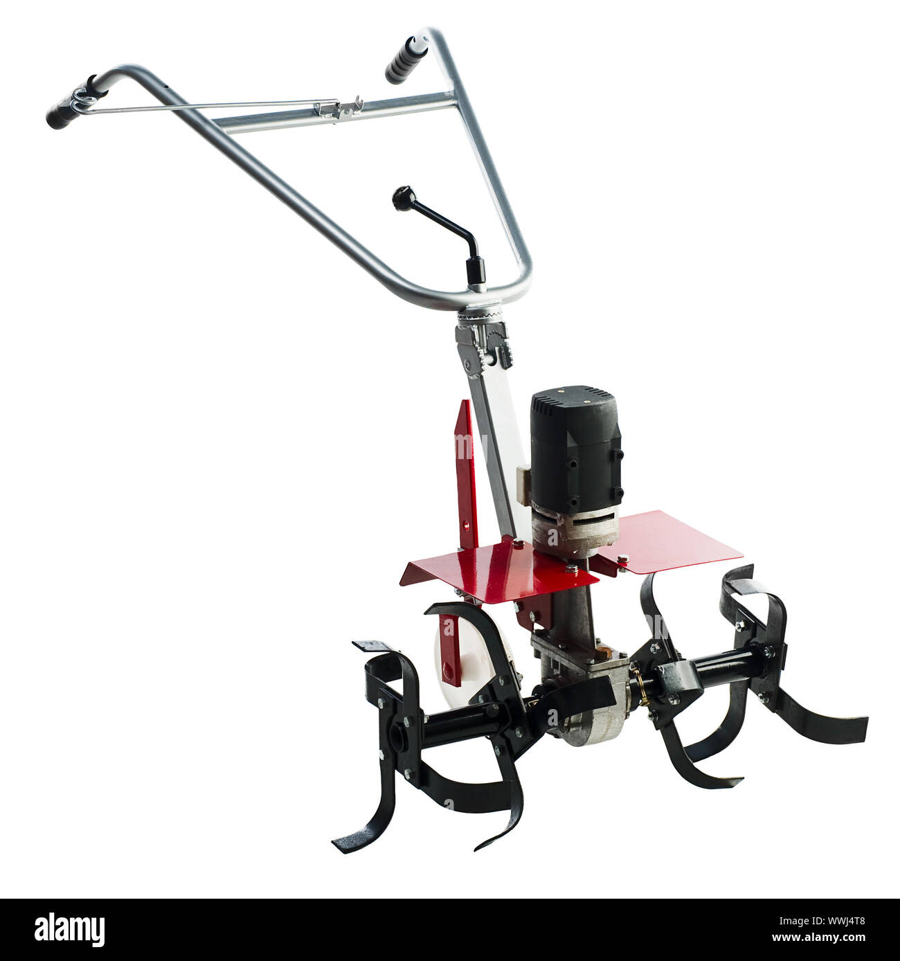Red rototiller cultivator isolated on white background Stock Photo