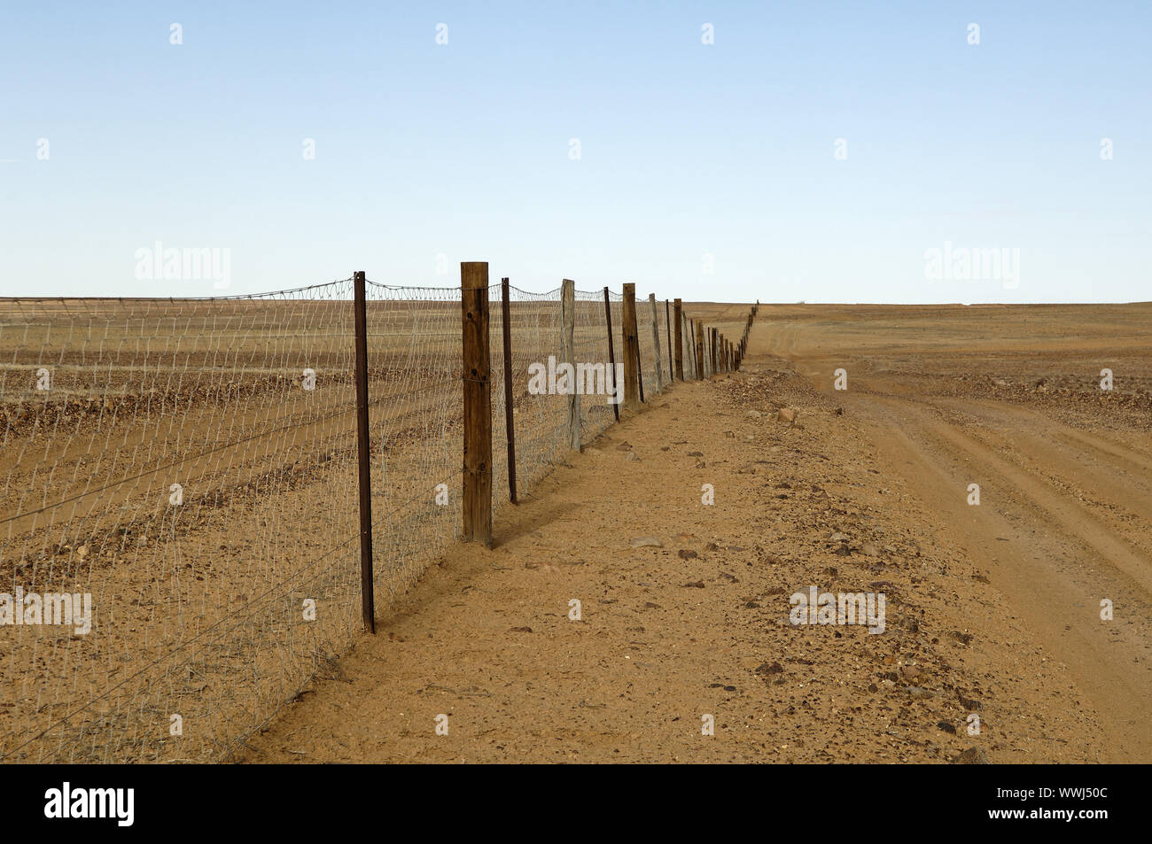 Part of the 6500 km long dingo fence across South Australia, Stock Photo