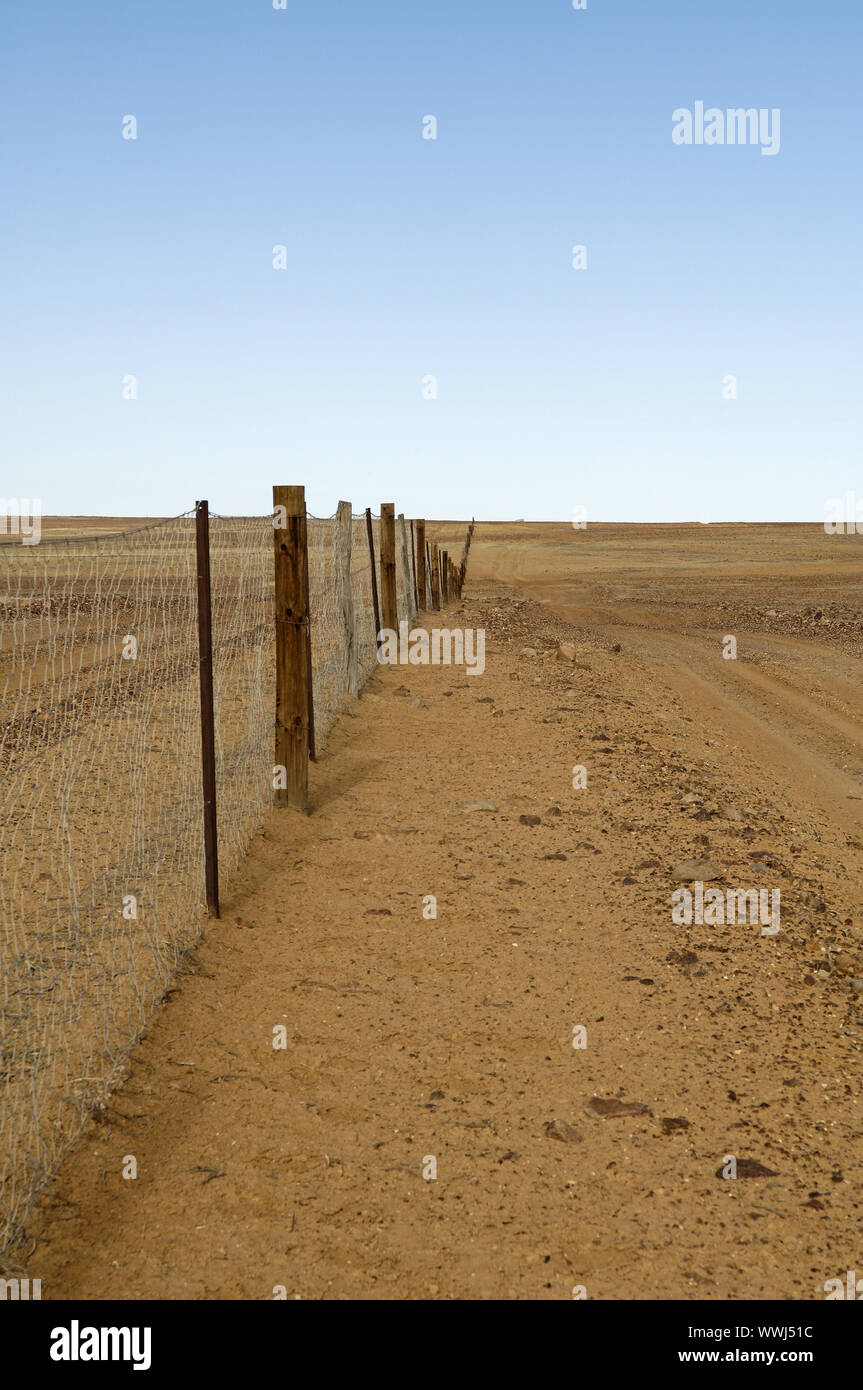 Part of the 6500 km long dingo fence across South Australia, Stock Photo