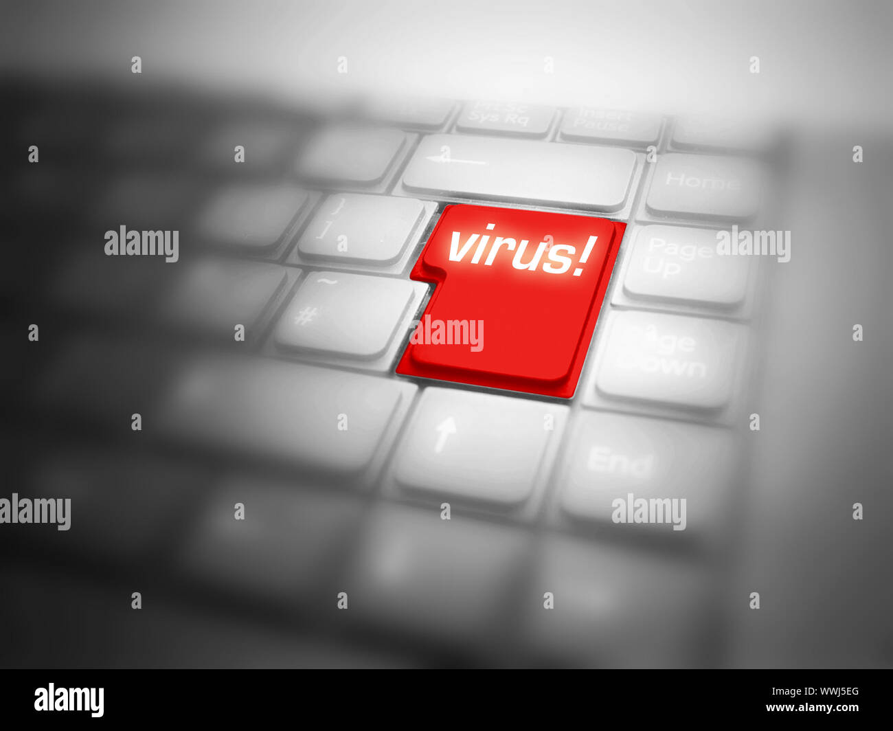Big red button with VIRUS! message. Stock Photo