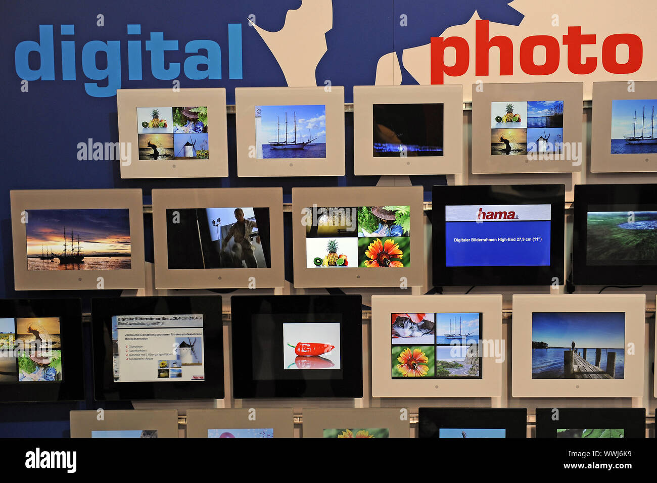 digital picture frames at the international consumer electronics exhibition IFA 2009 in Berlin Stock Photo
